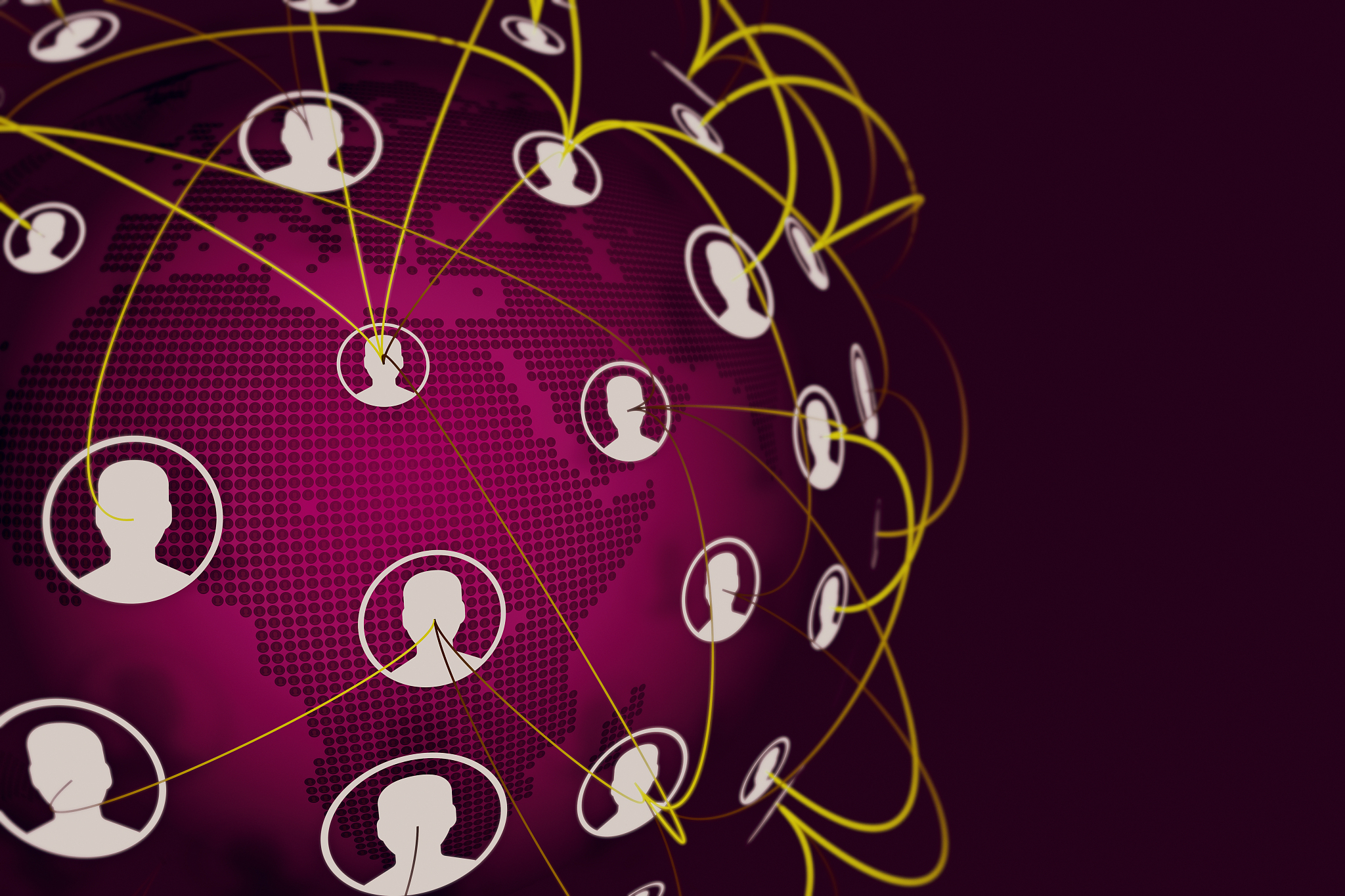 social connection network on world map