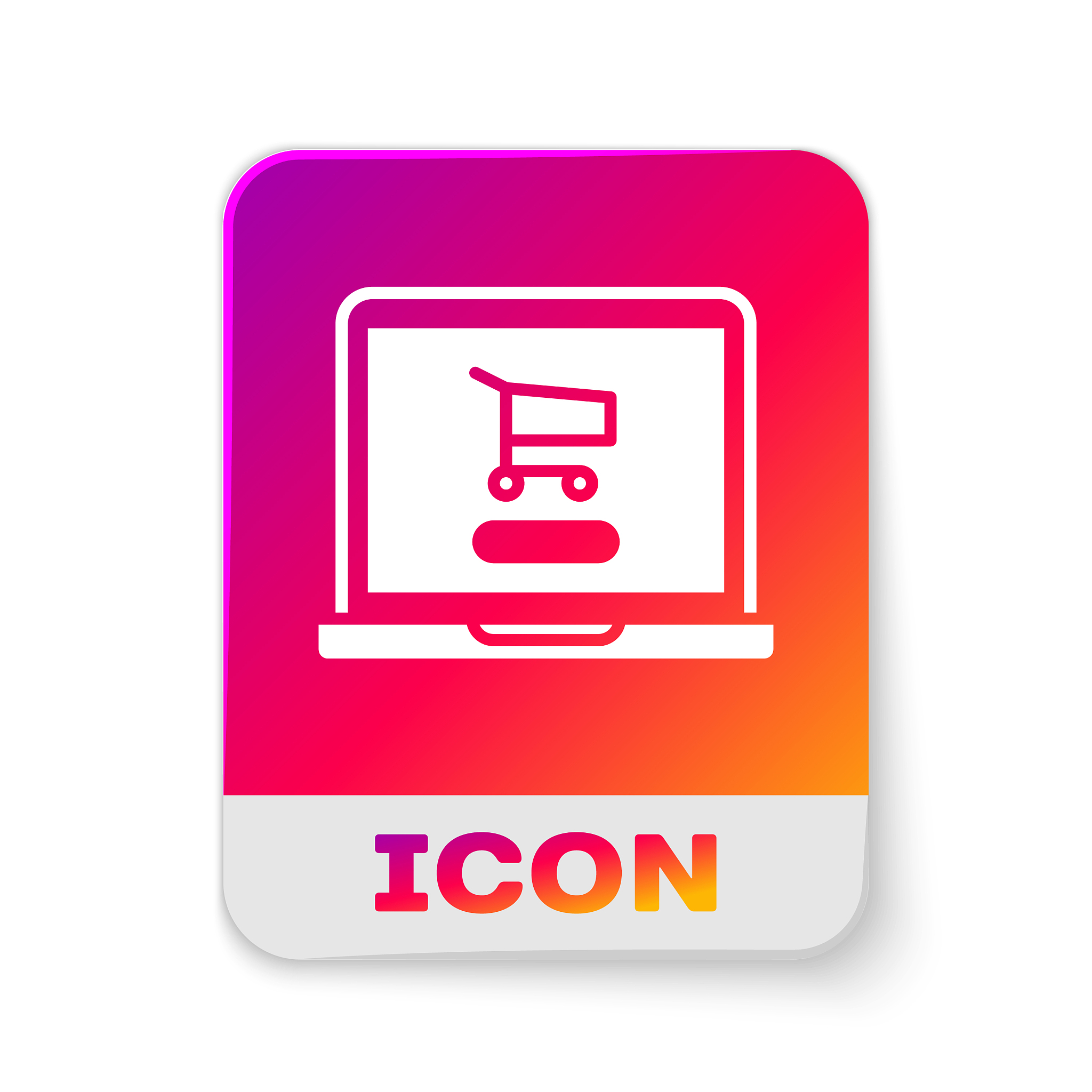 white shopping cart on screen laptop icon isolated
