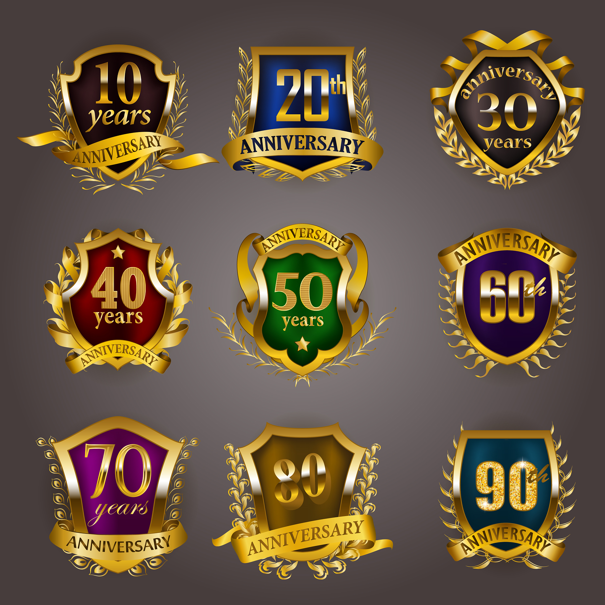set of gold anniversary badges