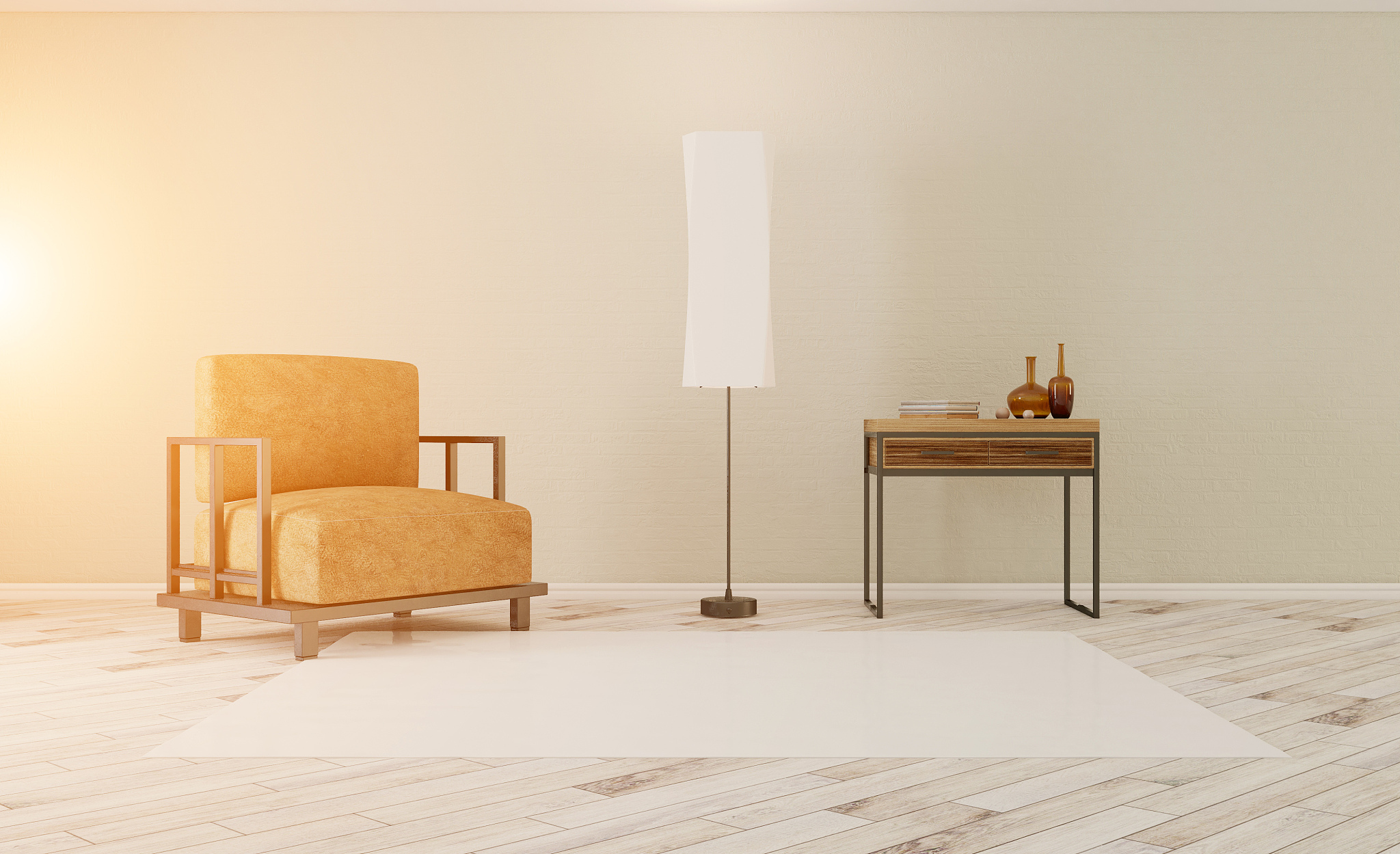 the living room in the style of minimalism. armchair and nightst