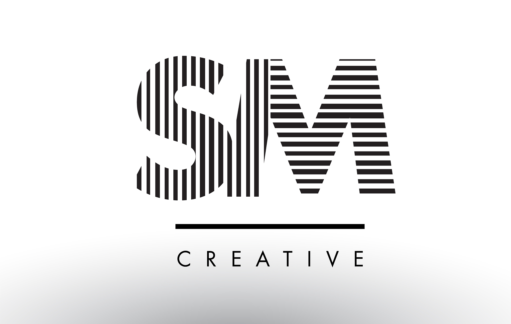 sm s m black and white lines letter logo design