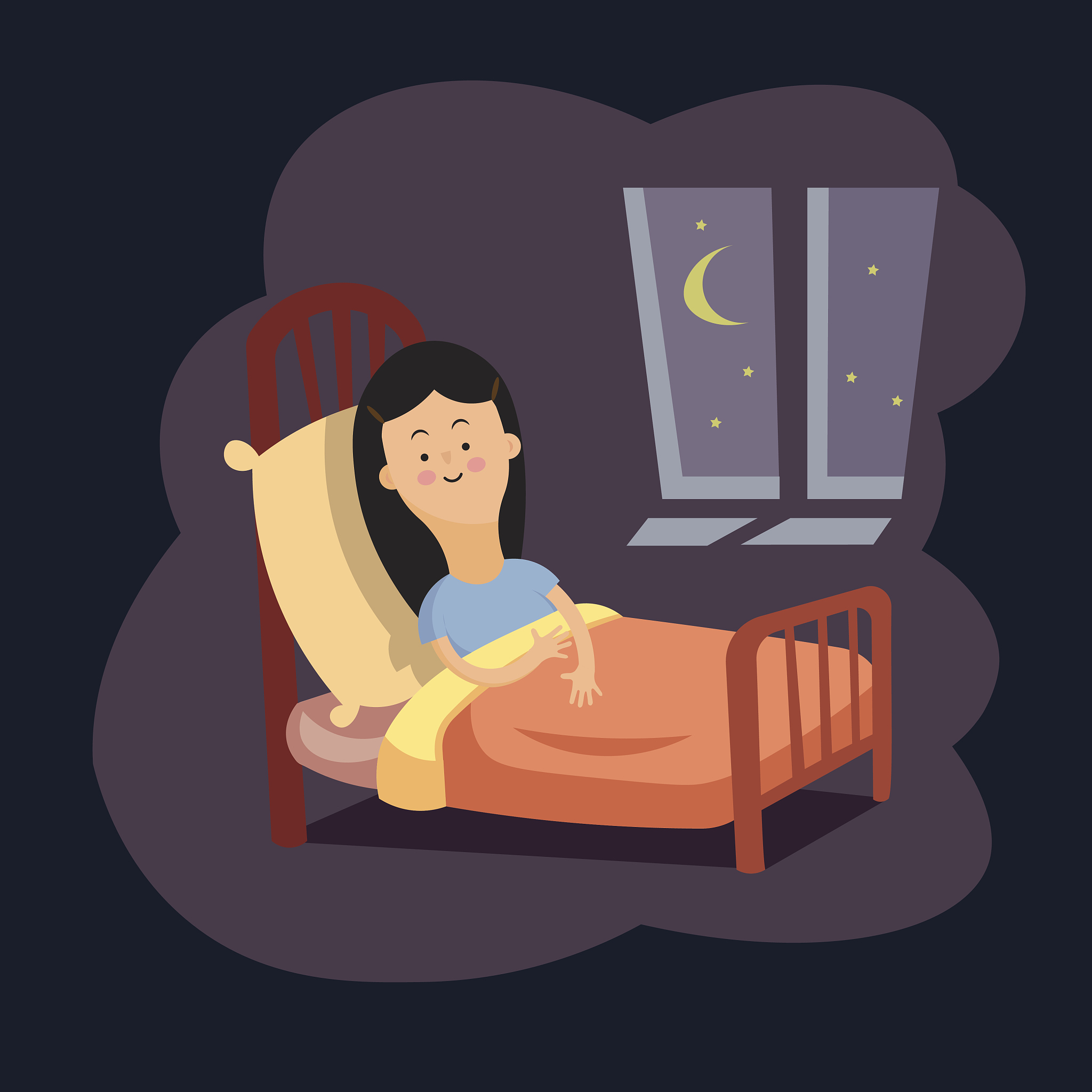 girl on the bed at night