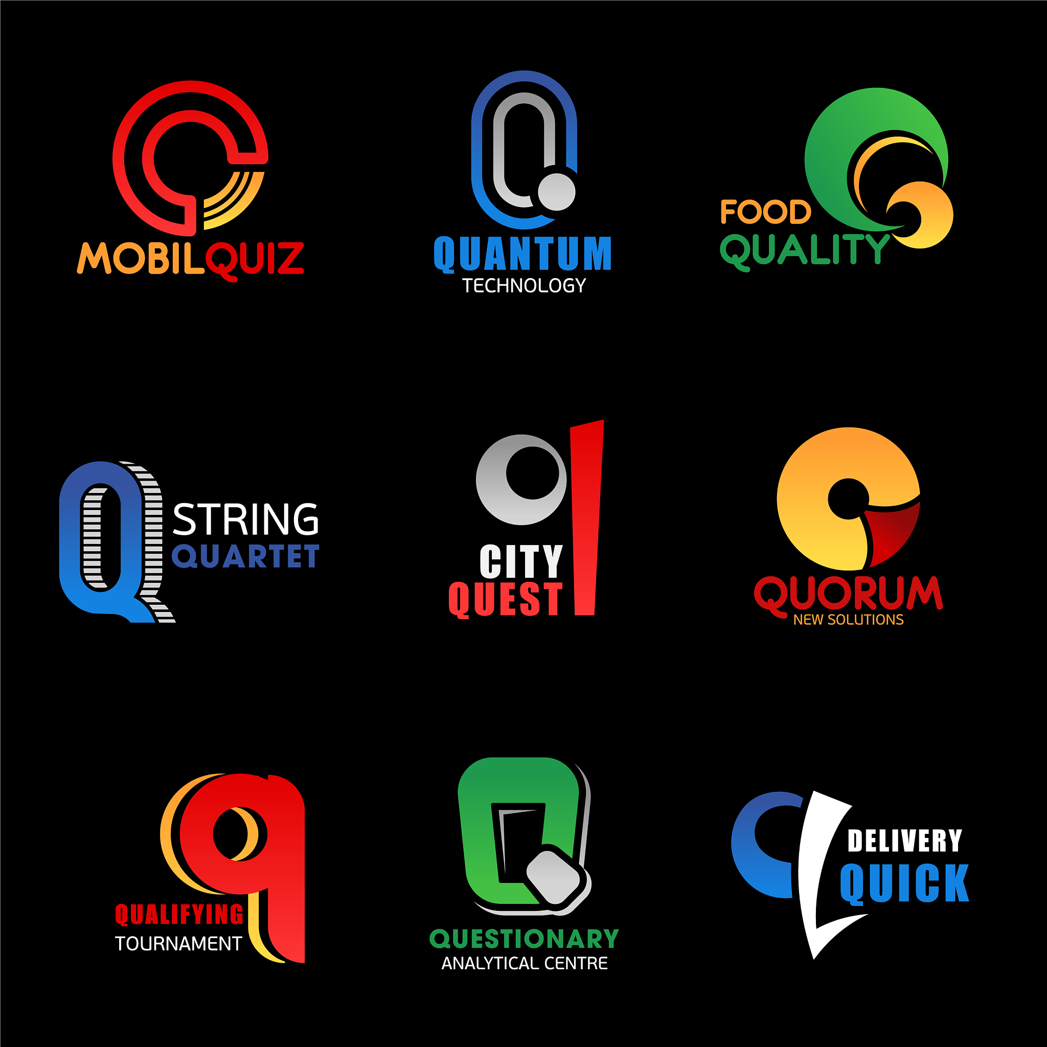 q letter business icons design and font isolated