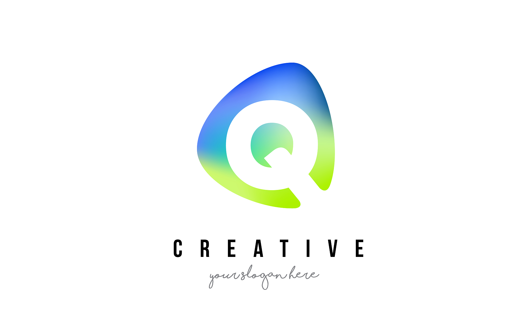 q letter logo design with oval green blue shape