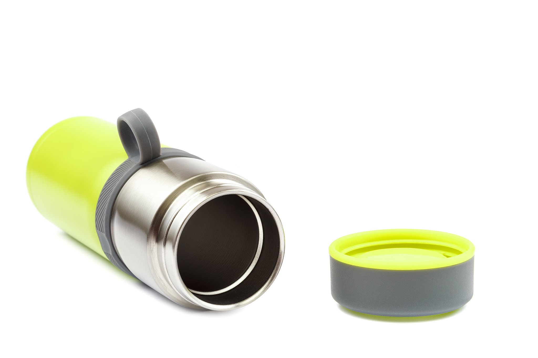 stylish glass thermos isolated on white background