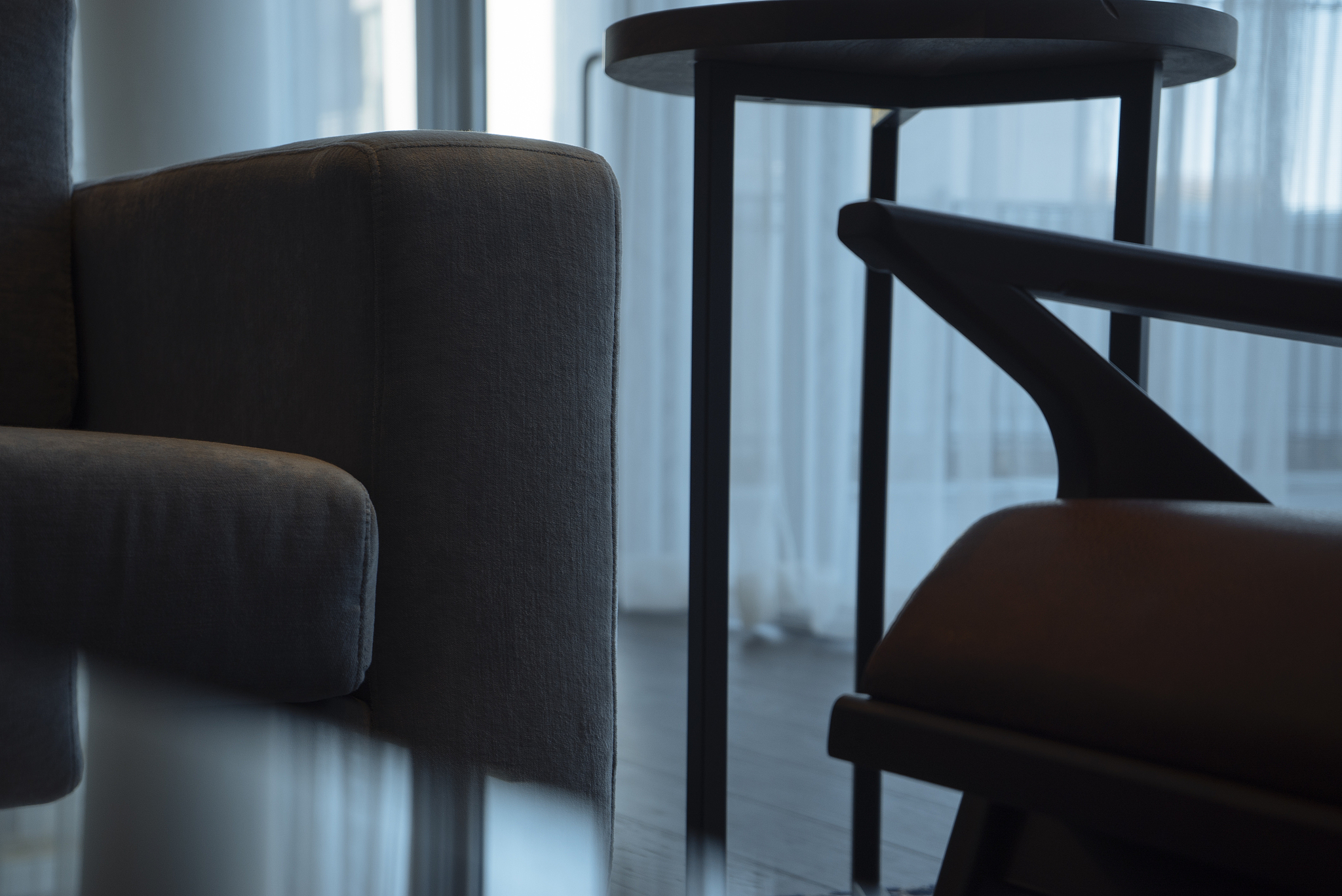 chair and table in living room at home