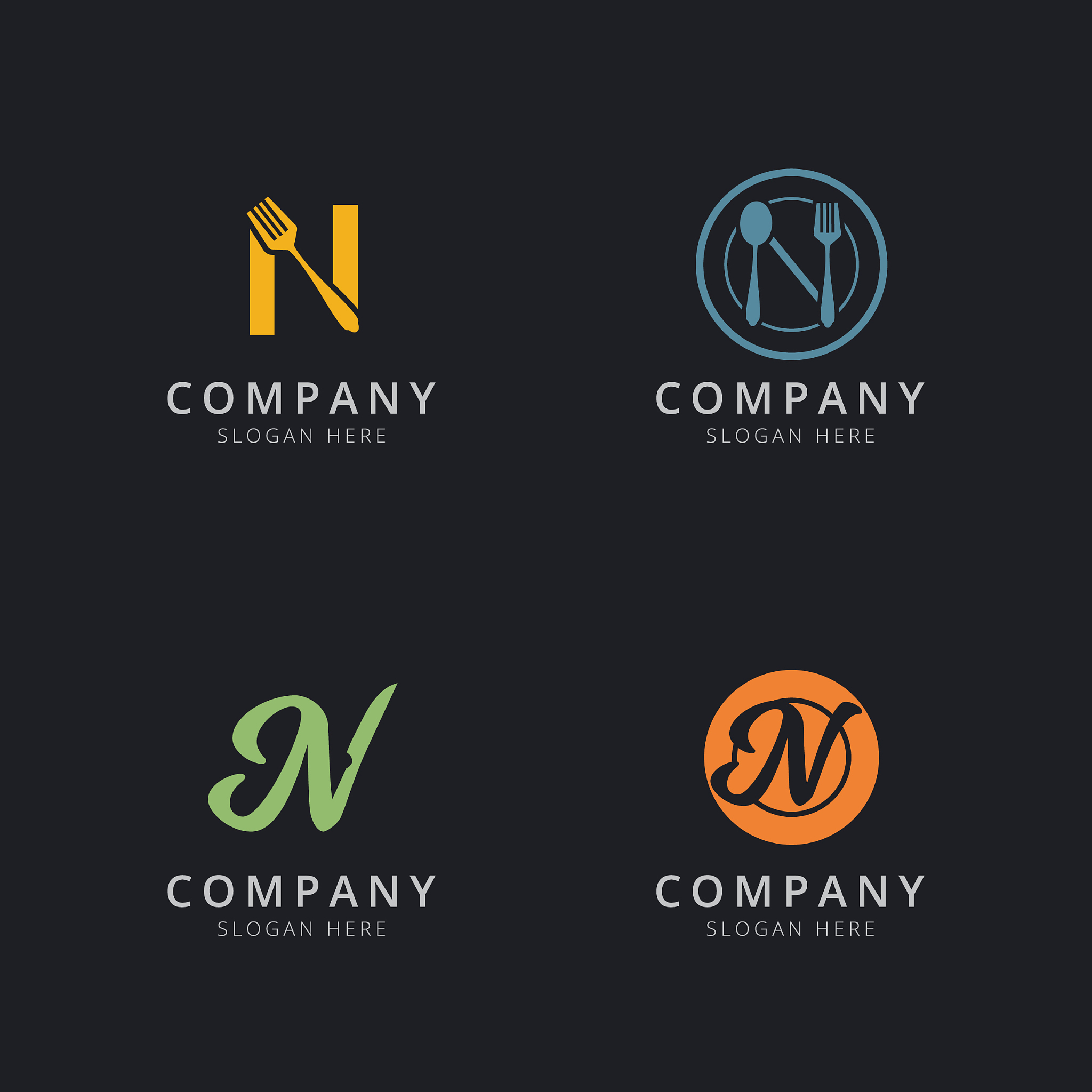 initial n logo with restaurant elements
