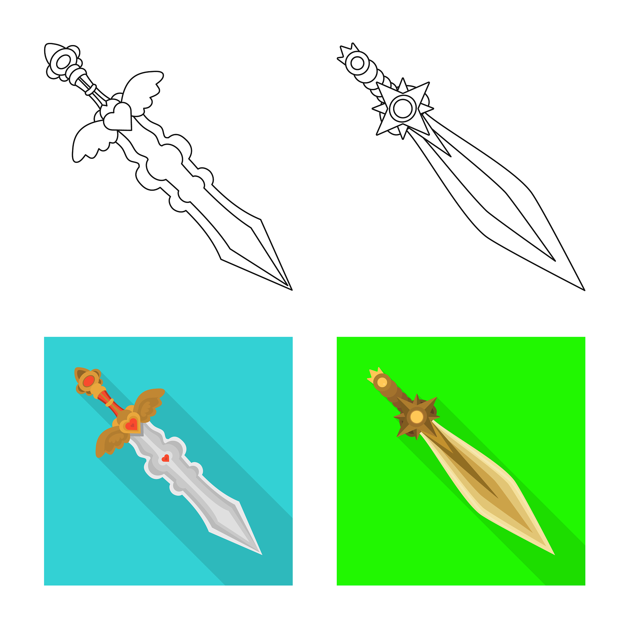 isolated object game and armor symbol set of