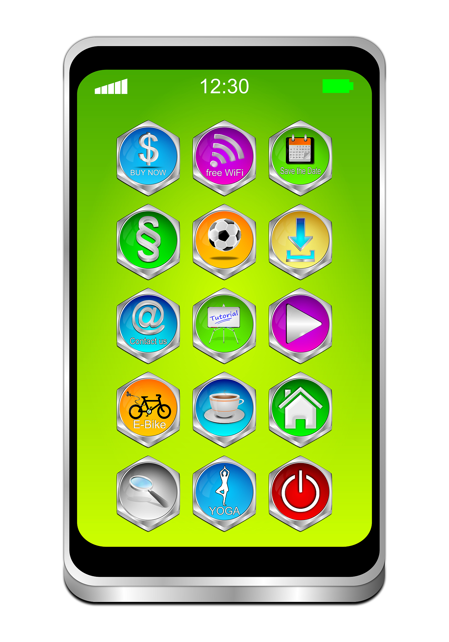 smartphone with different apps - 3d illustration