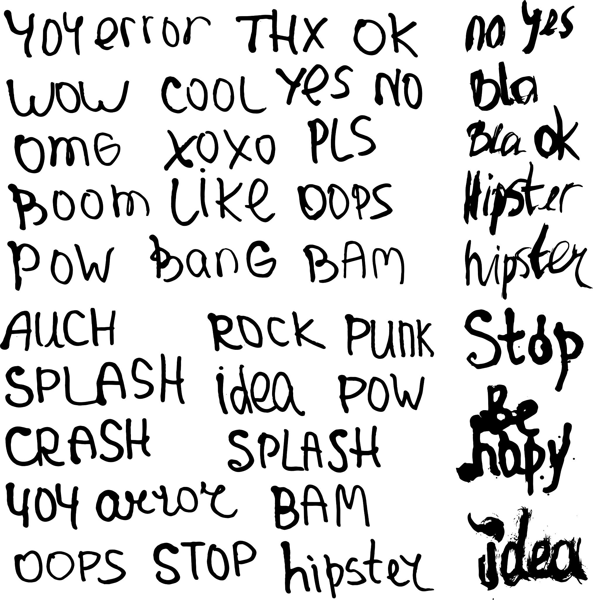 hand drawn set with short phrases words and slang