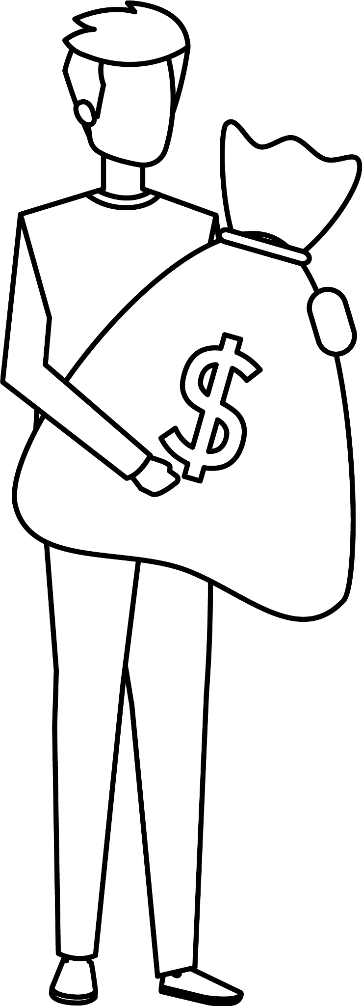 young man lifting money bag
