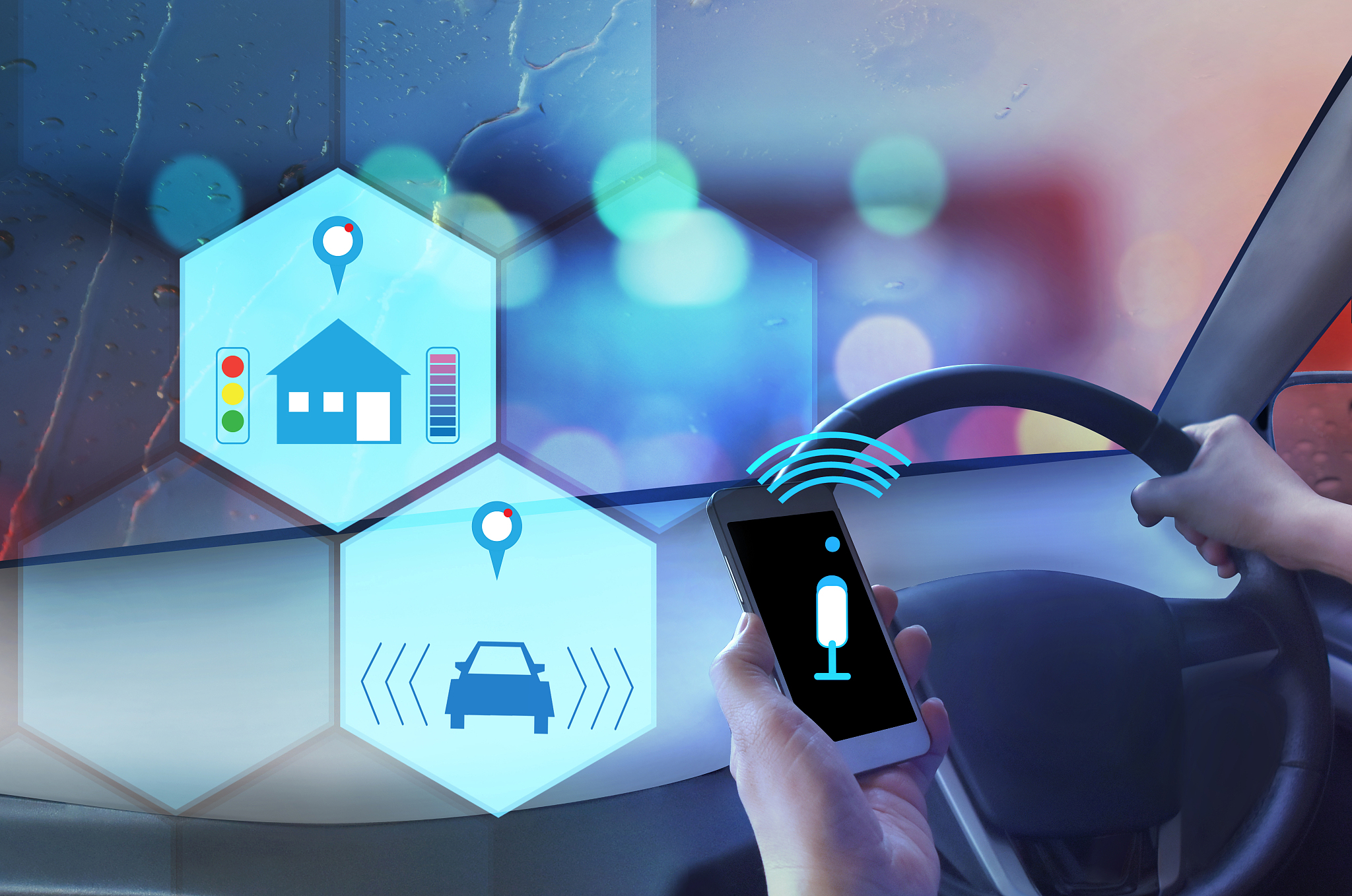 internal view and automatic self command driving  with smartphon