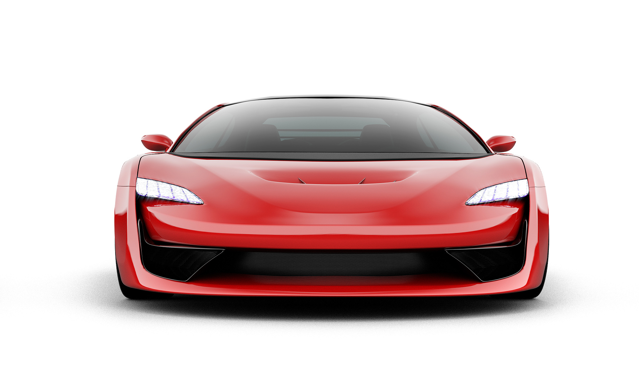 red sportscar front view isolated on white