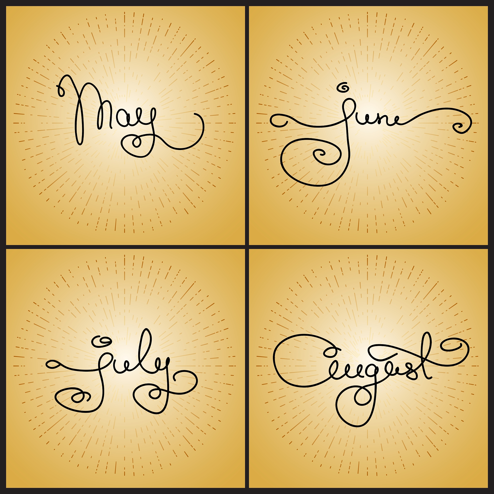 set handwritten calligraphy words may june july