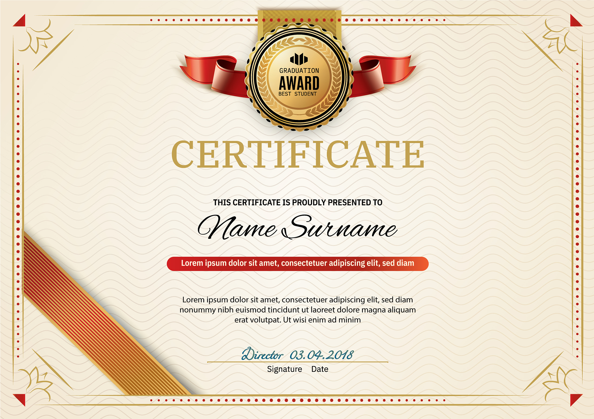 official retro certificate with red gold design
