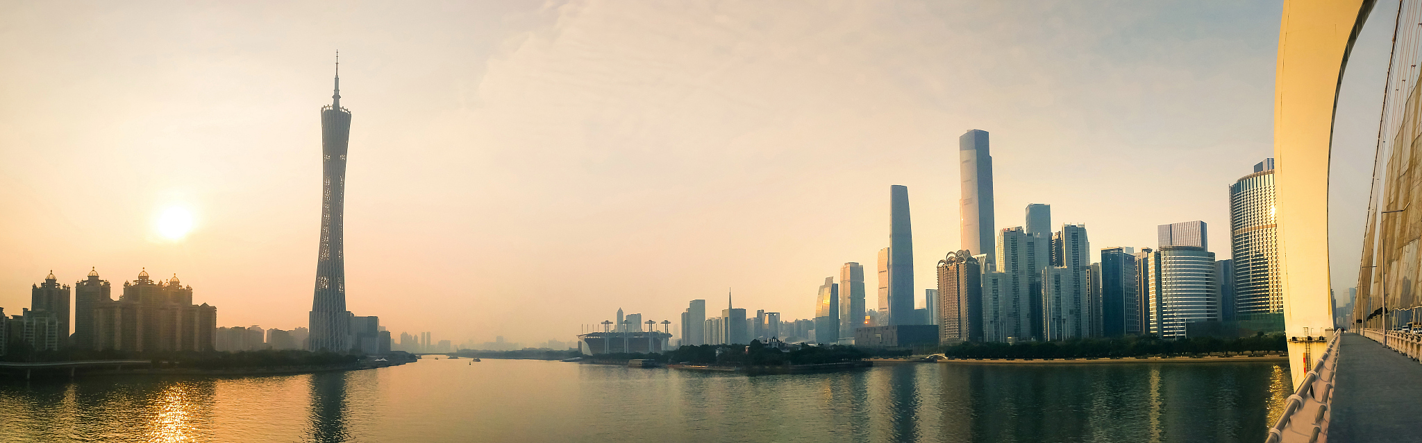 guangzhou modern city panorama at sunset