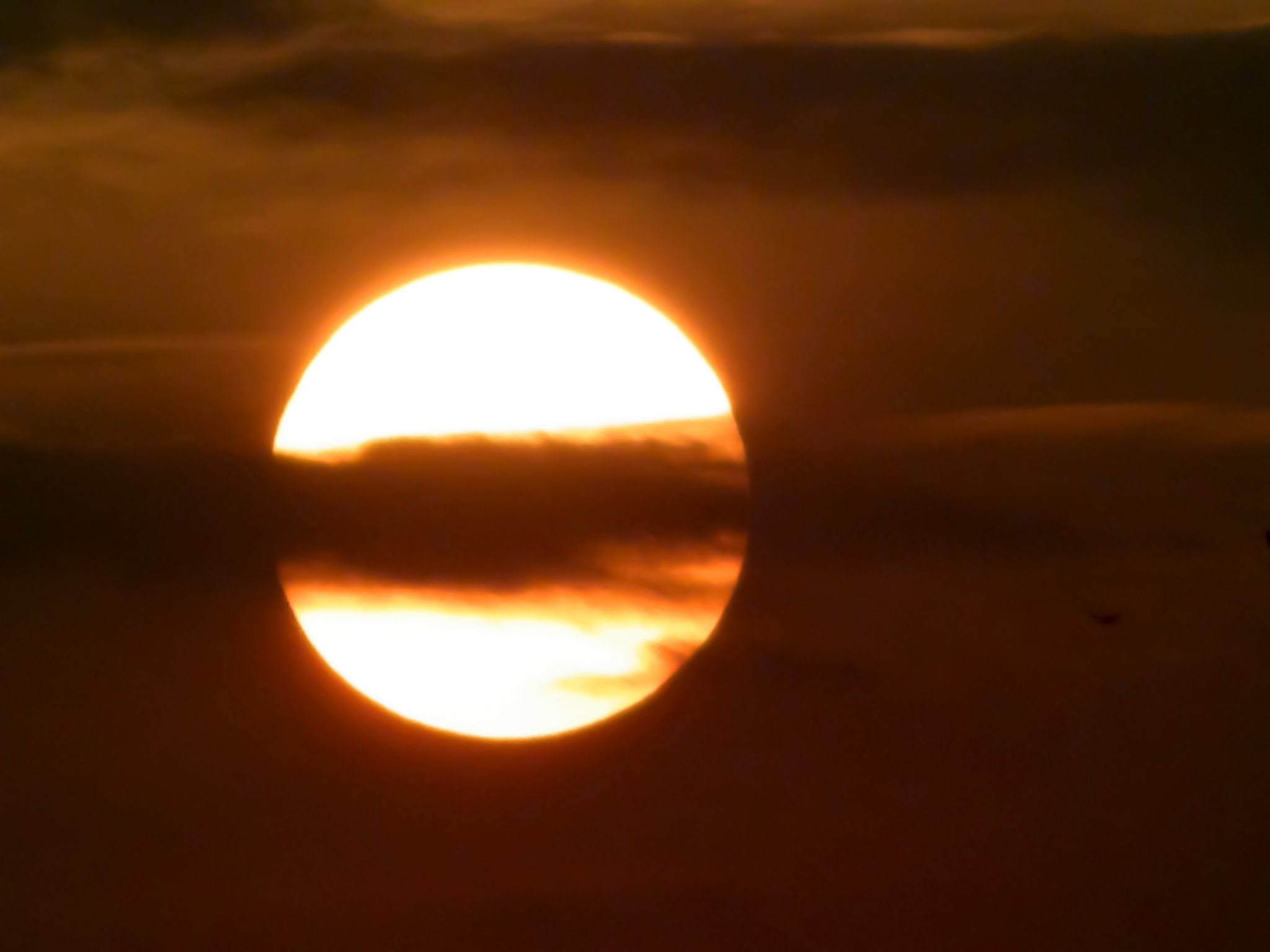 sun hiding in clouds in dusk sky. overcast floating cloudscape p