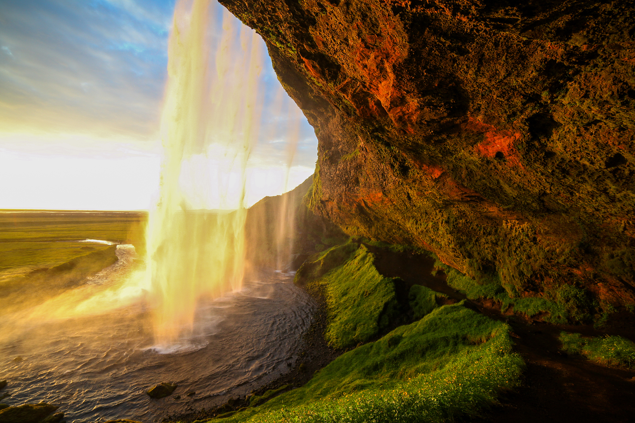 waterfall selandjafoss iceland at sunset or sunrise. beautiful w