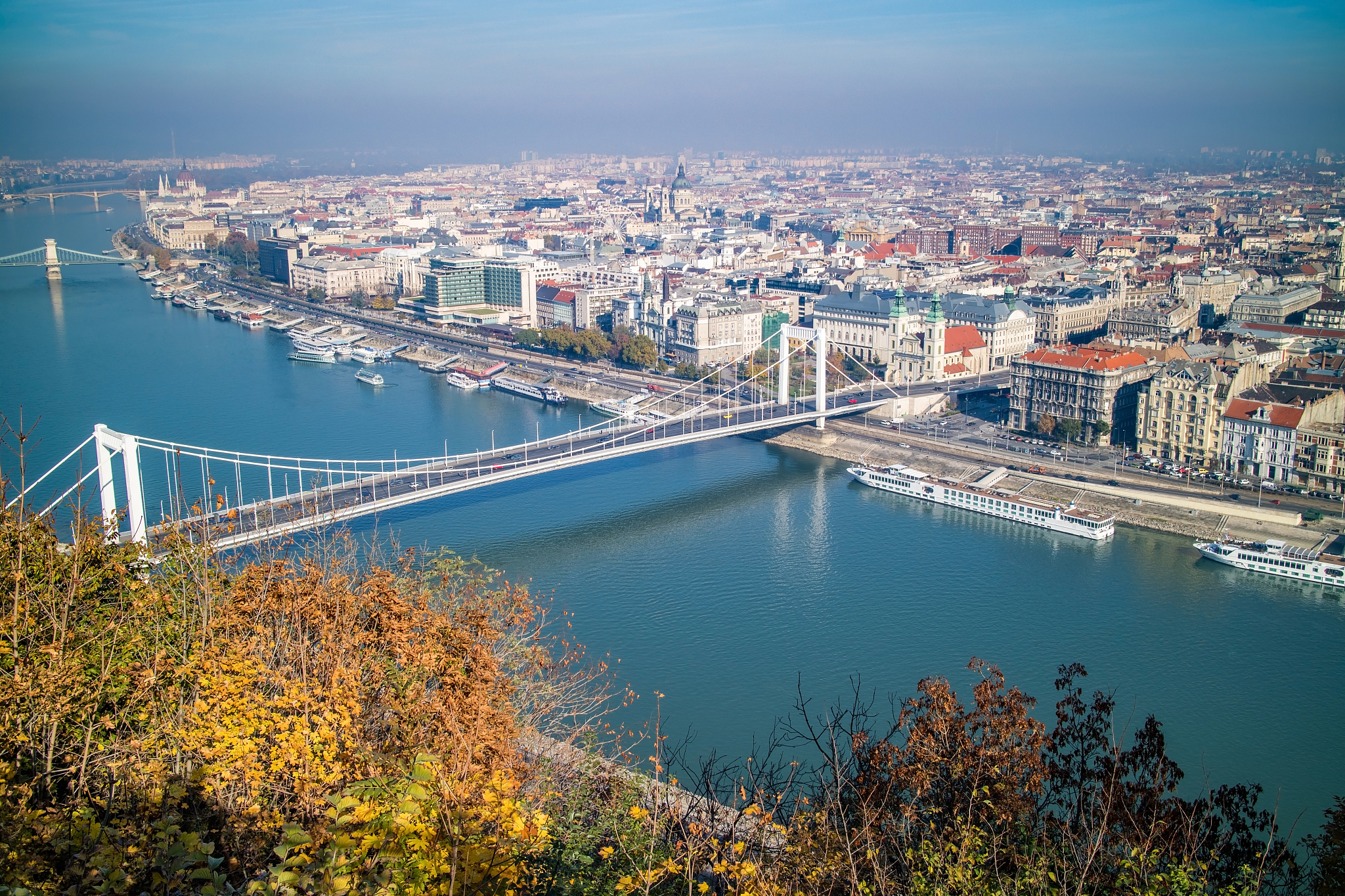 bridge of budapest on an autumn day. panoramic view.