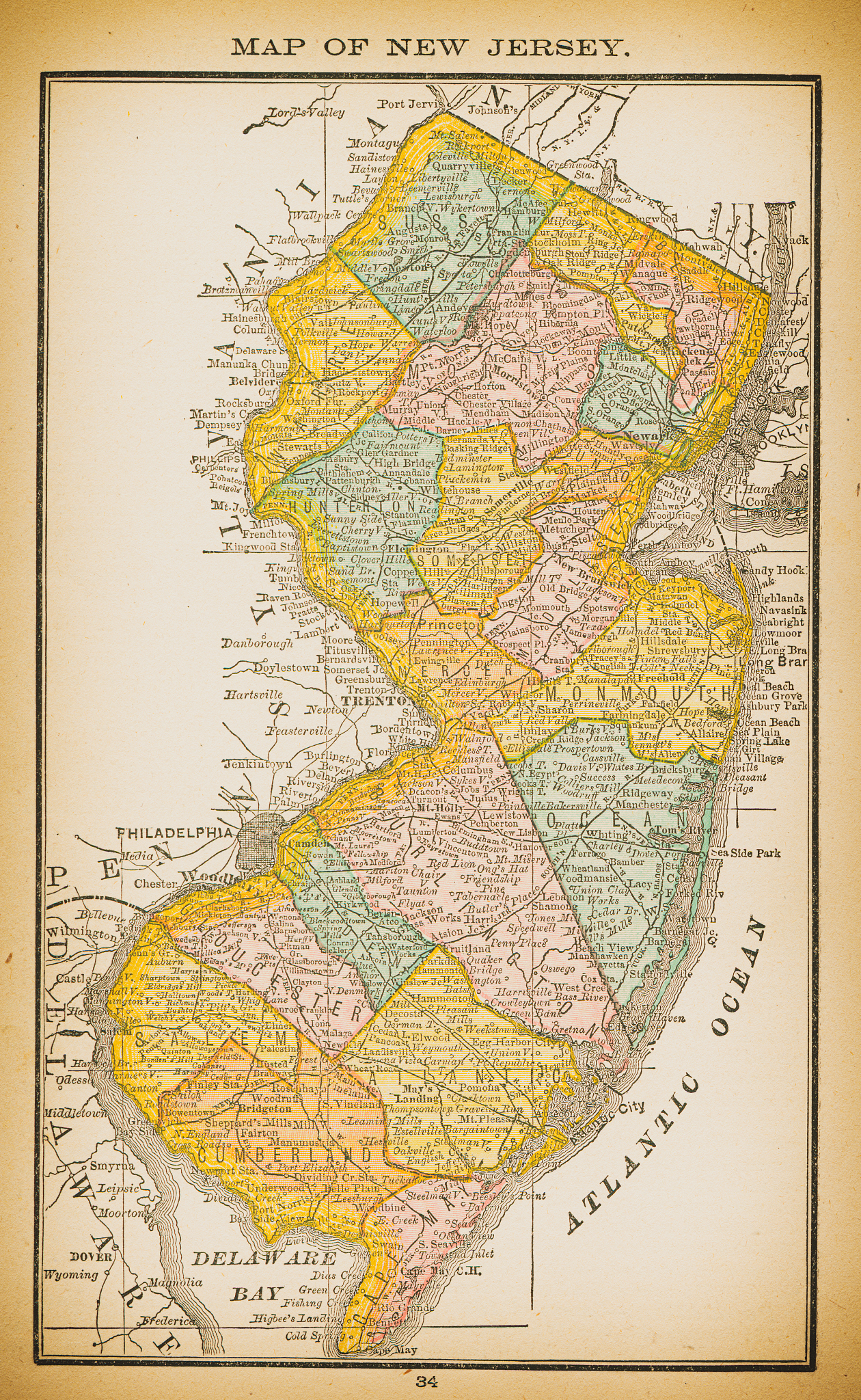 19th century map of new jersey