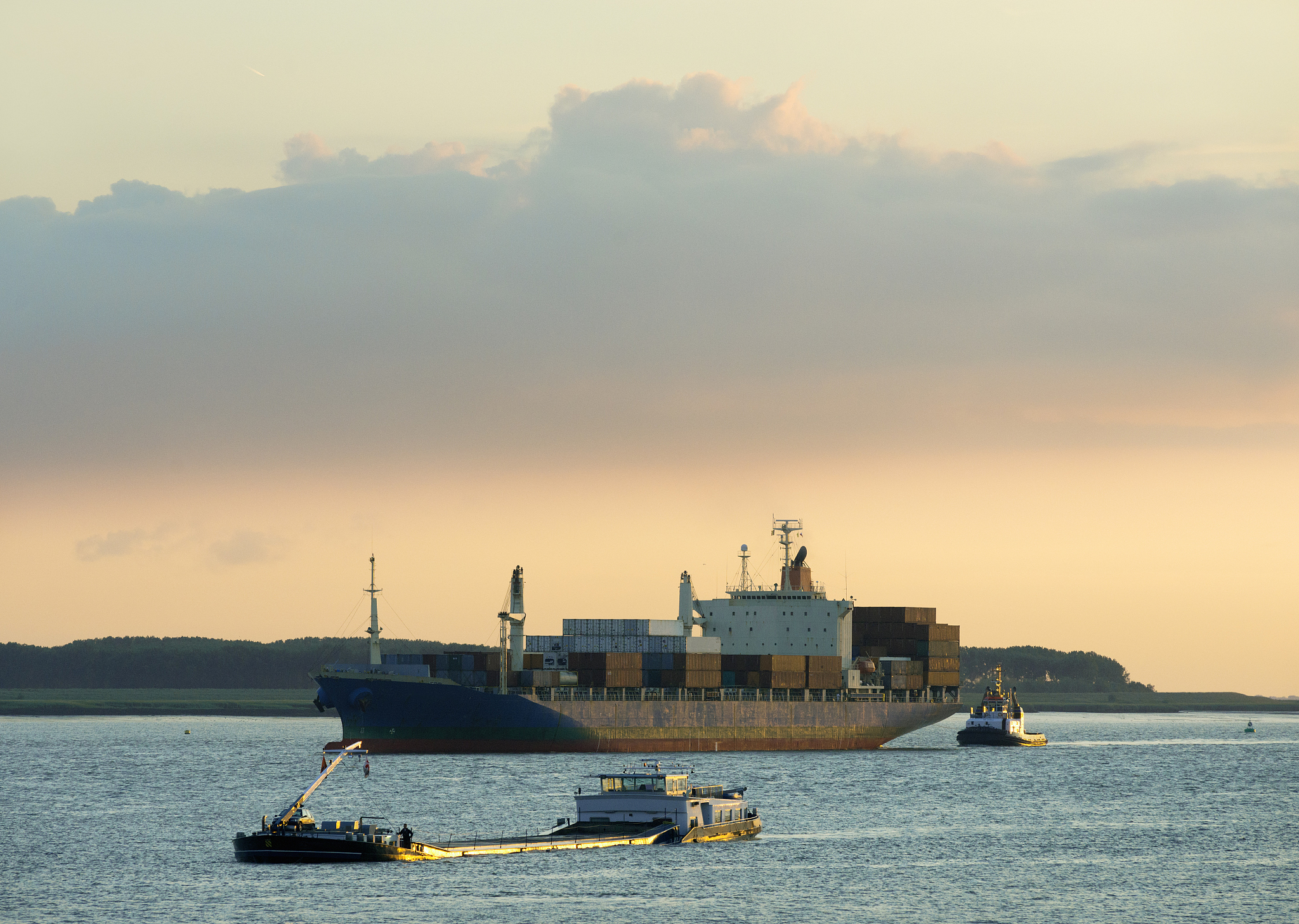 container ship sailing on river