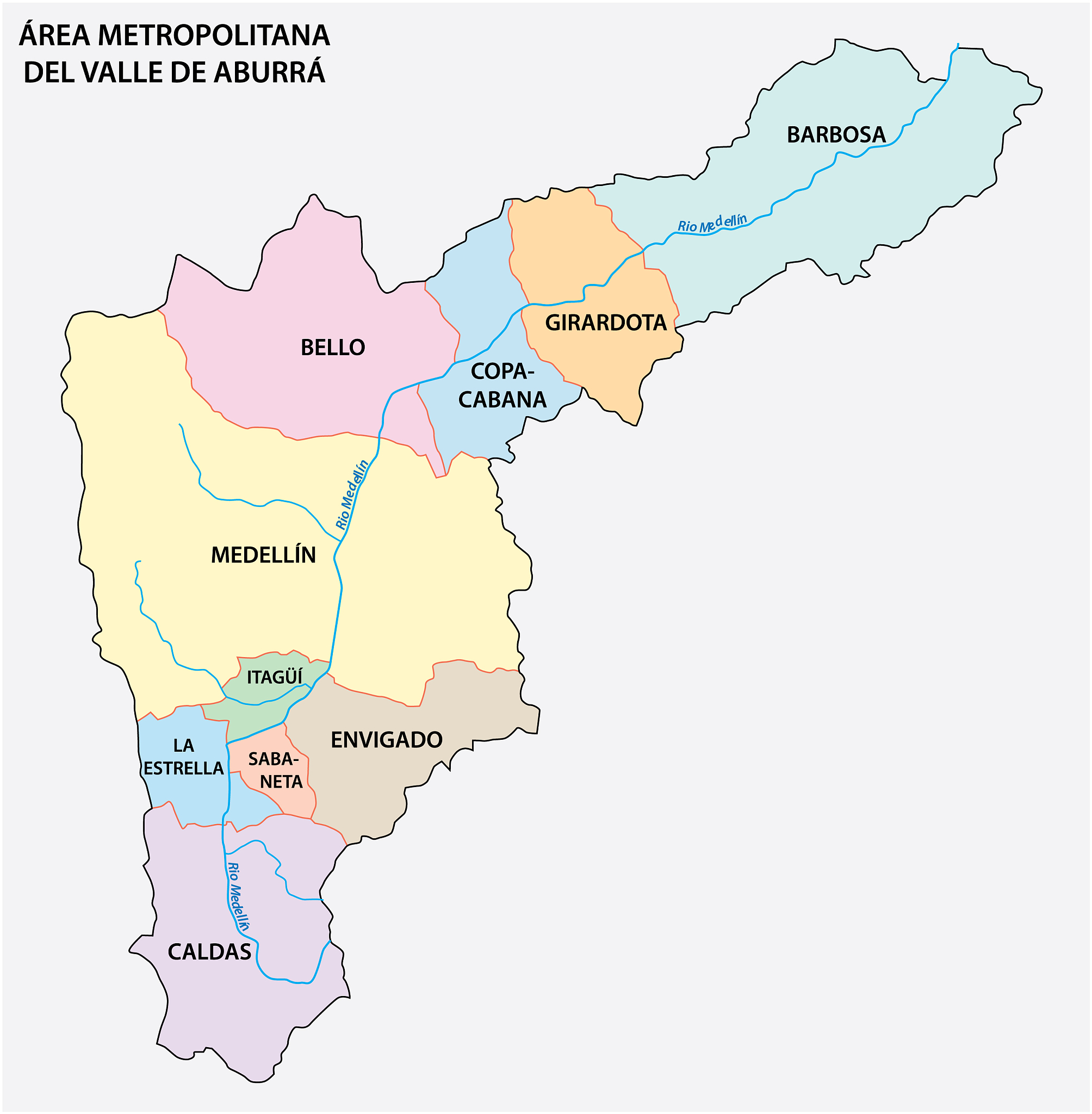 administrative map colombian aburra valley