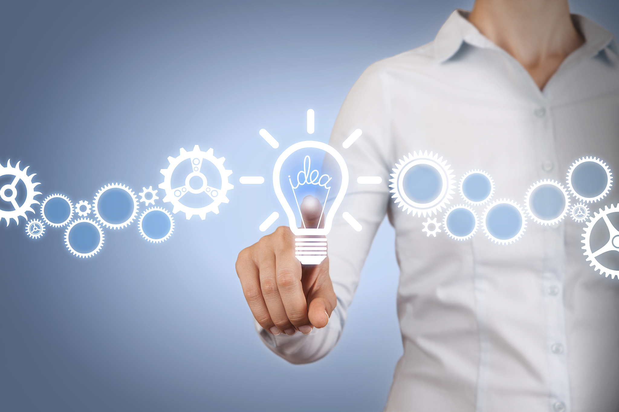 idea light bulb touching on visual screen