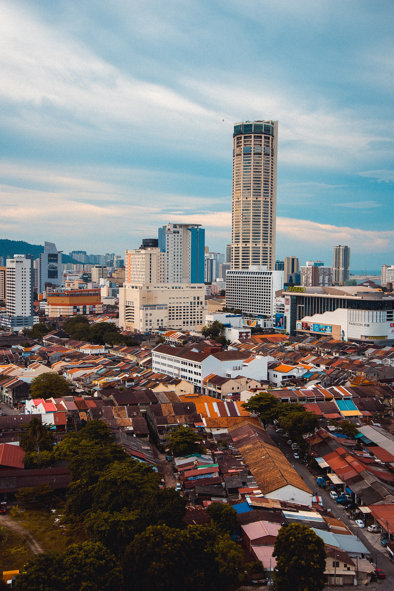 high angle view of buildings in city against sky
