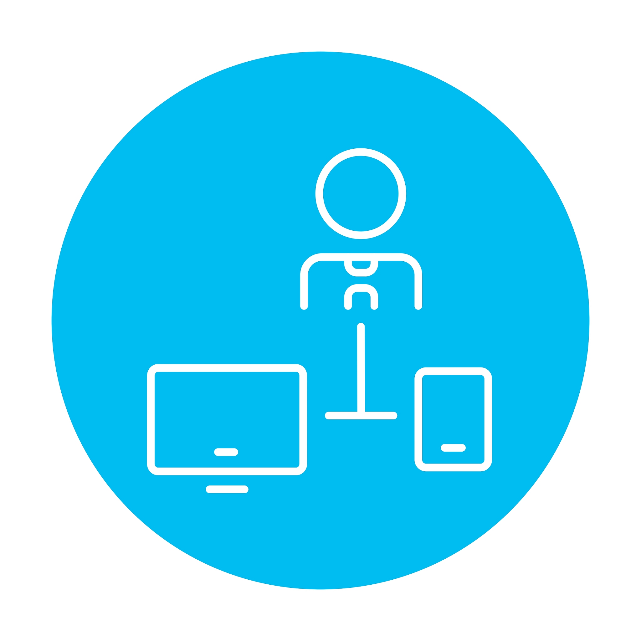 man linked with computer and phone line icon