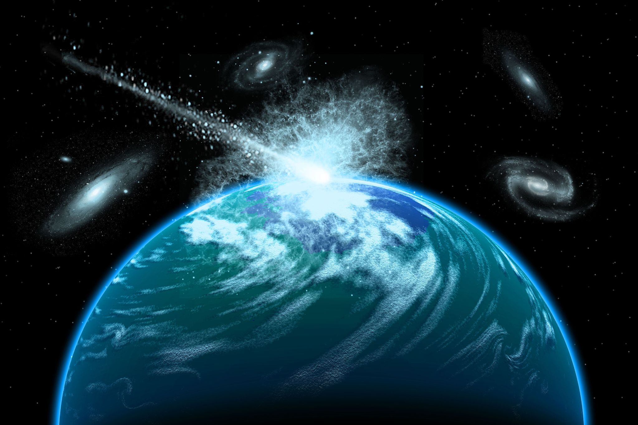 comet hitting distant alien planet.