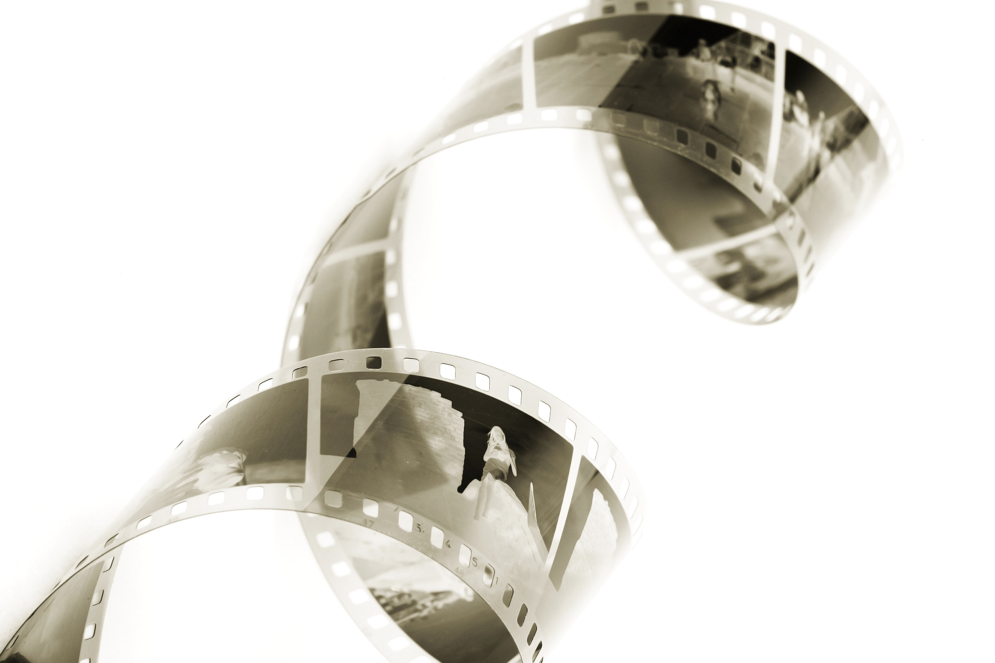 closeup image of curling 35mm film.