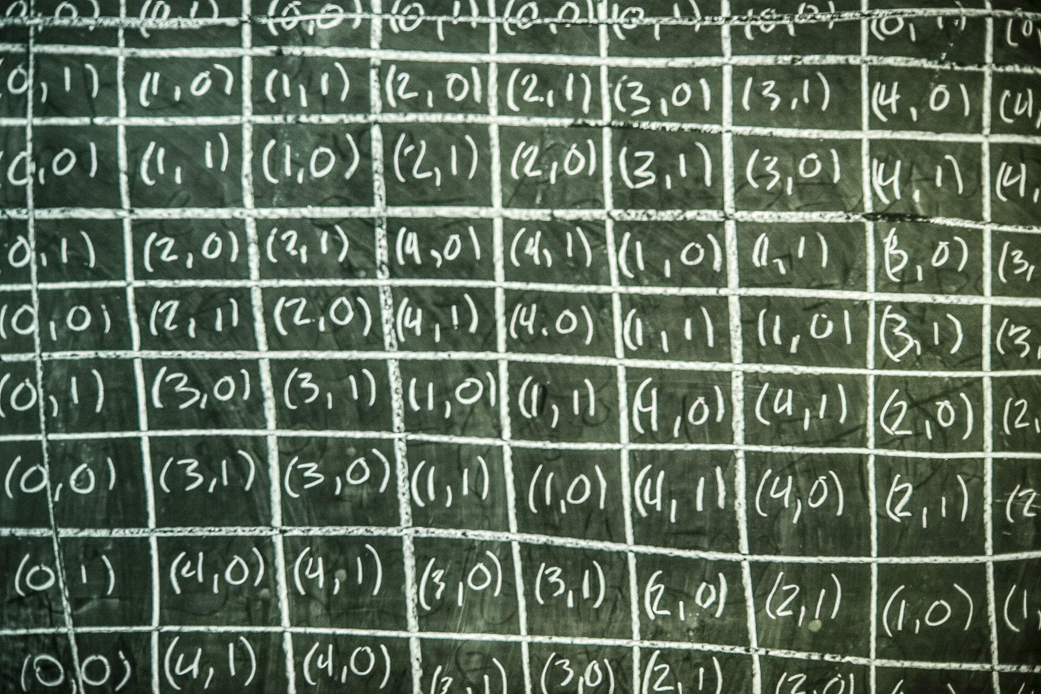 table of numerical pair displayed on chalkboard