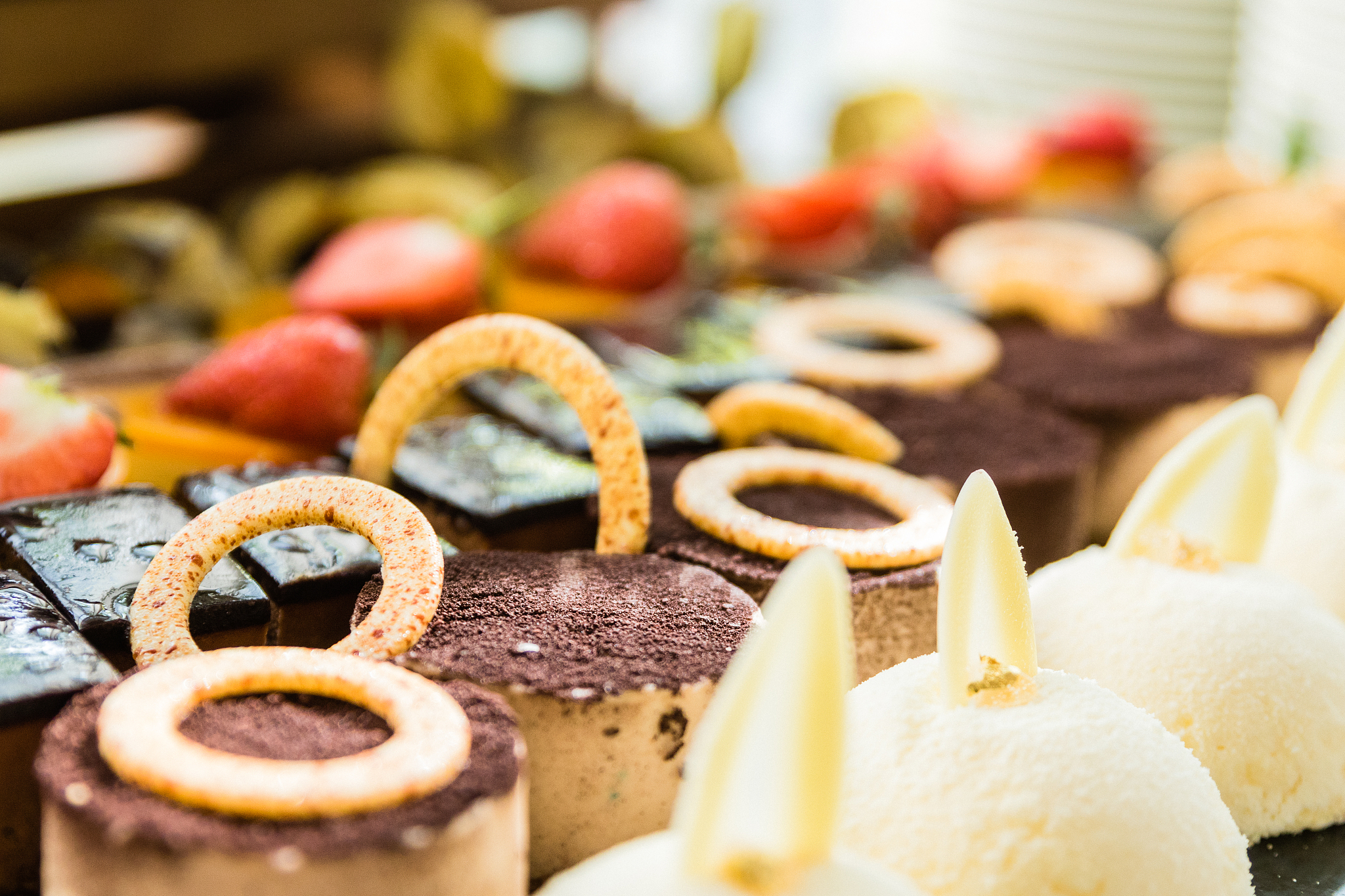 exhibition with a variety of cakes, desserts and chocolates