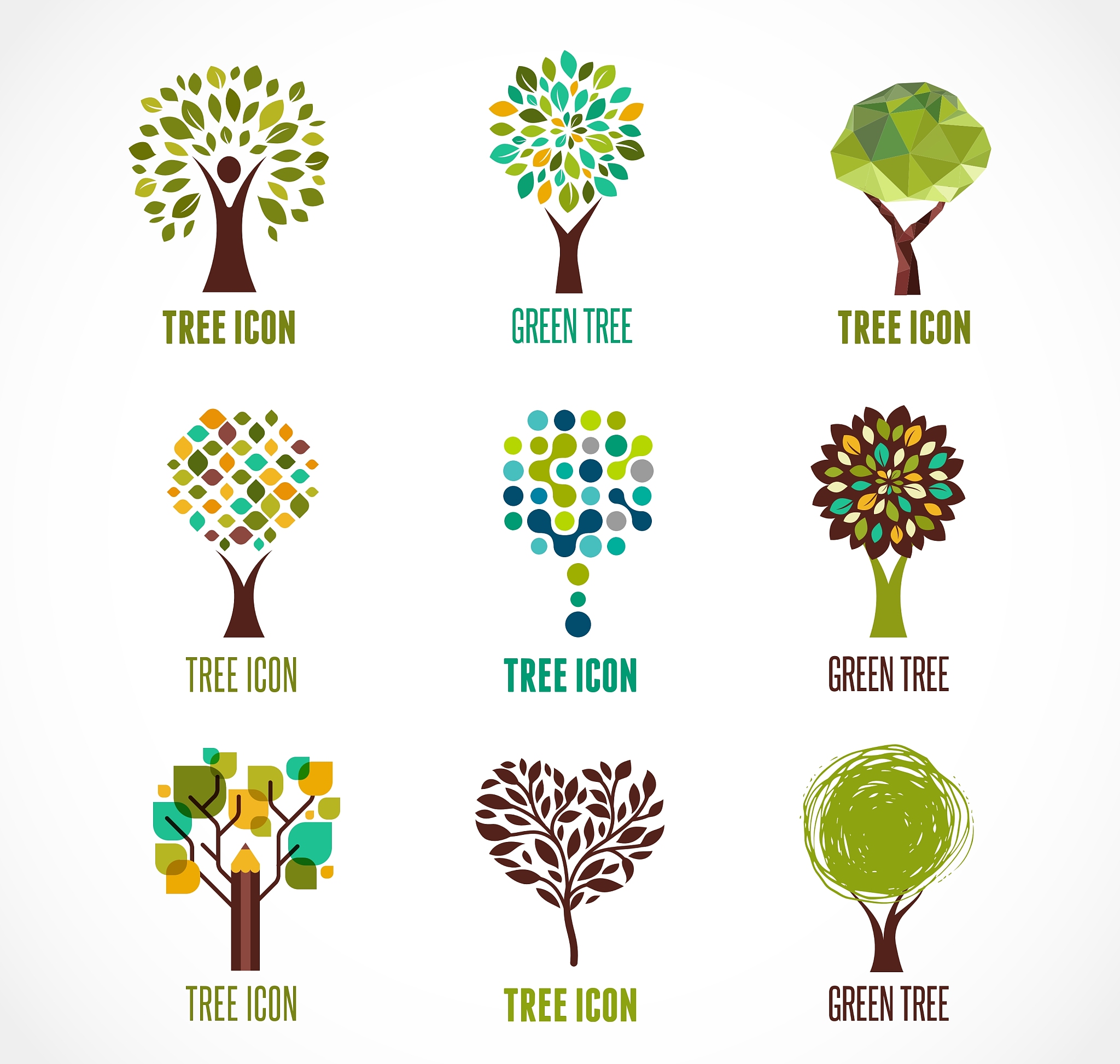 collection of green tree - logos and icons