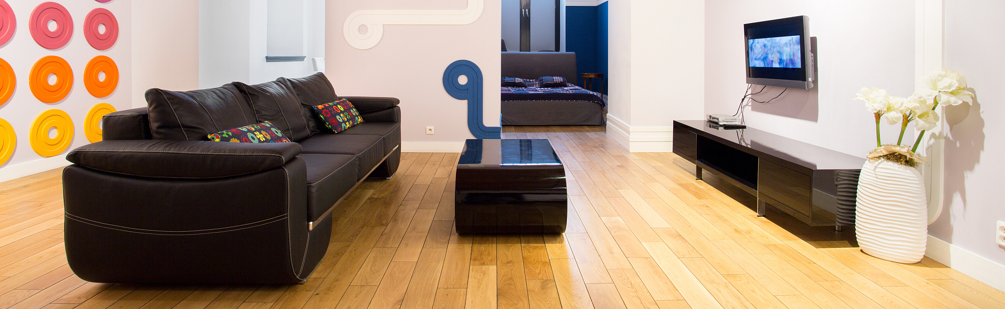 panoramic view of designed apartment