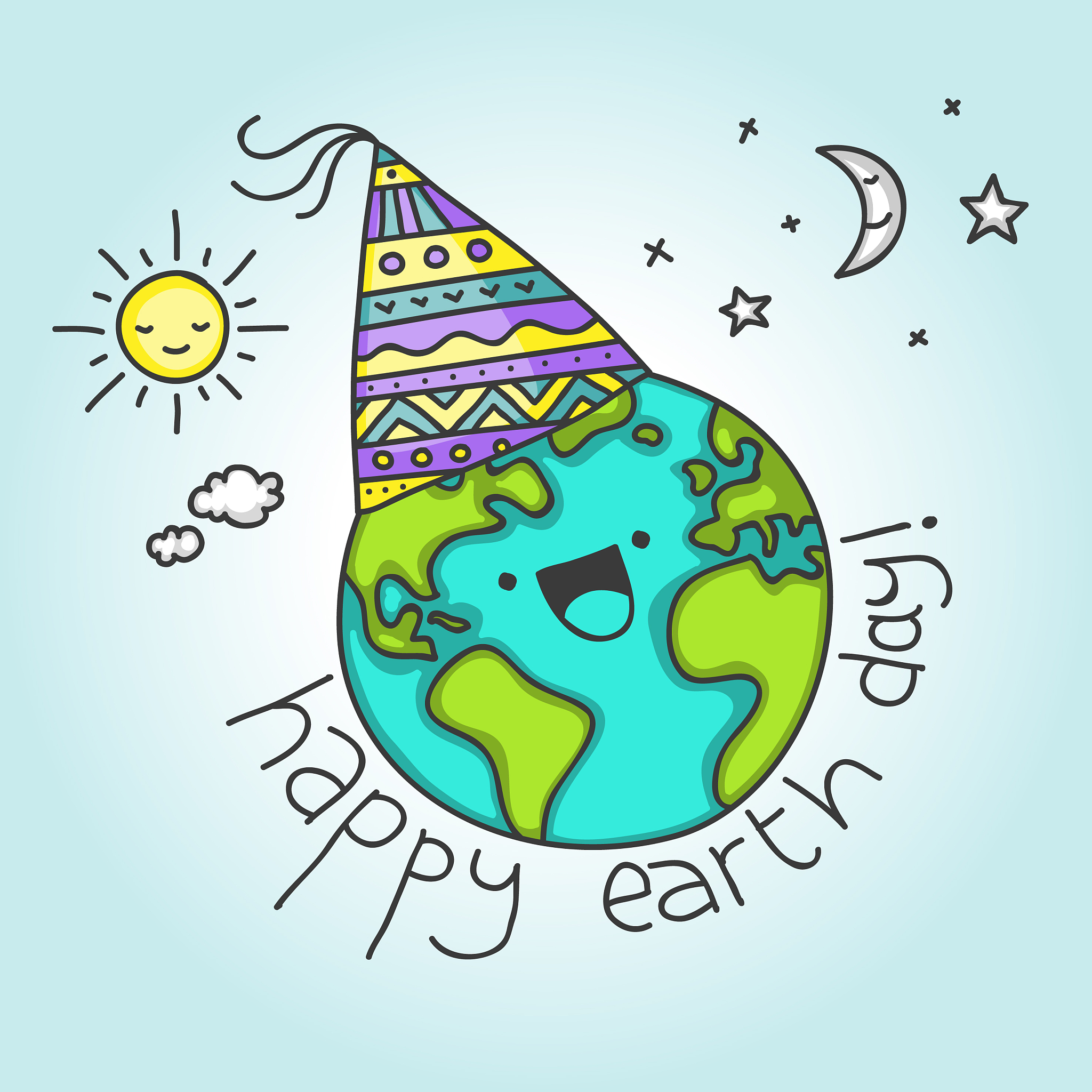 地球日,幸福,生日,可爱的,白昼,自然,机敏,图像,矢量,庆祝