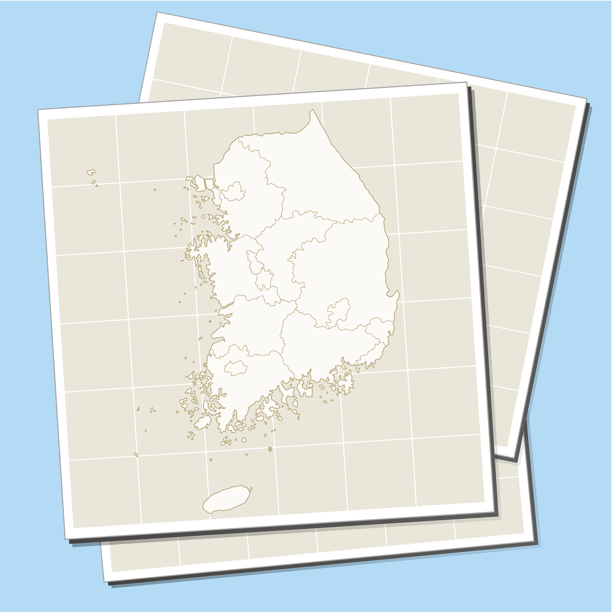 south korea map on paper sheets
