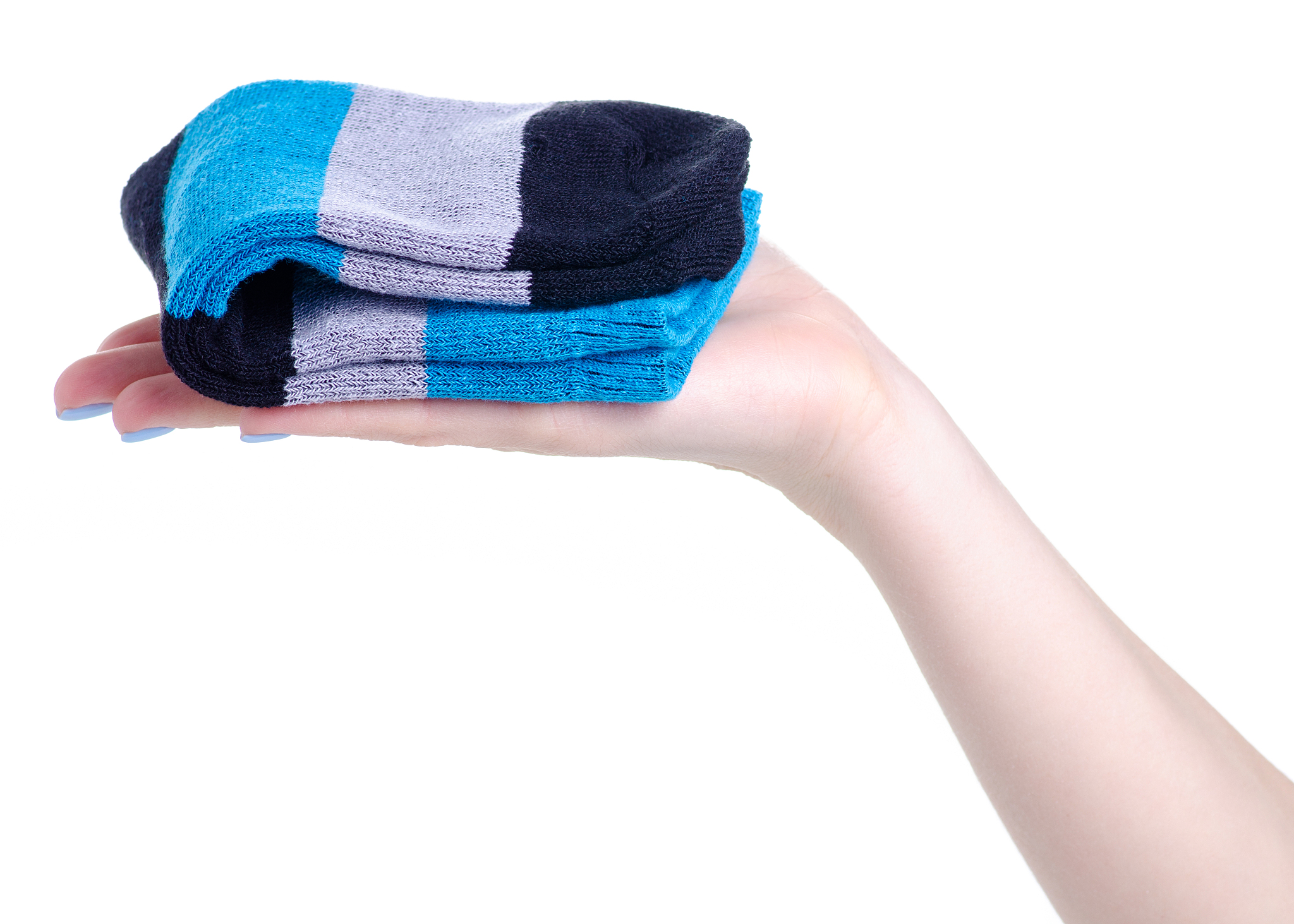 pair blue sock in hand