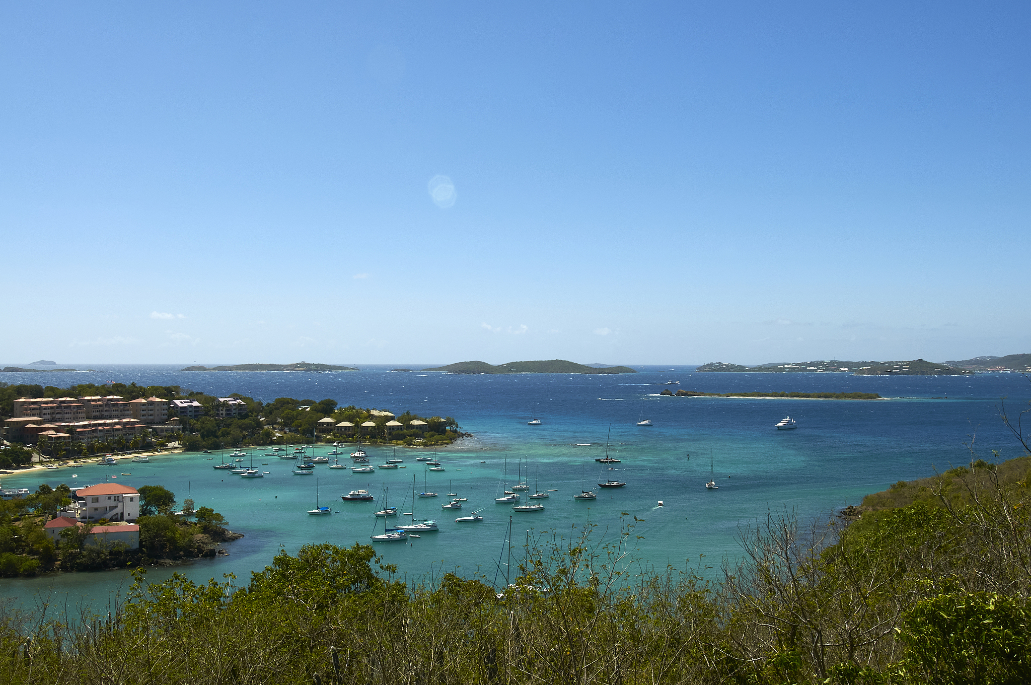 view of the harbor on from above on st. thomas, usvi