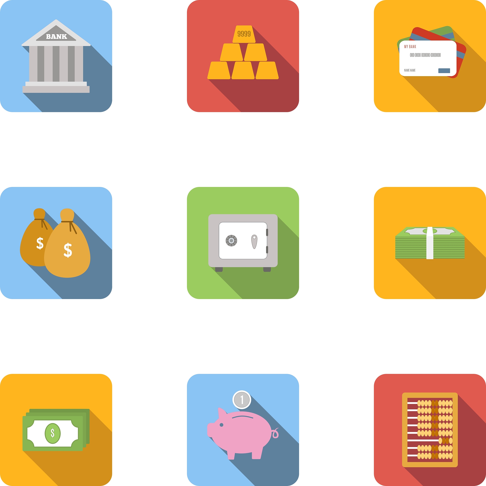 finance icons set flat style