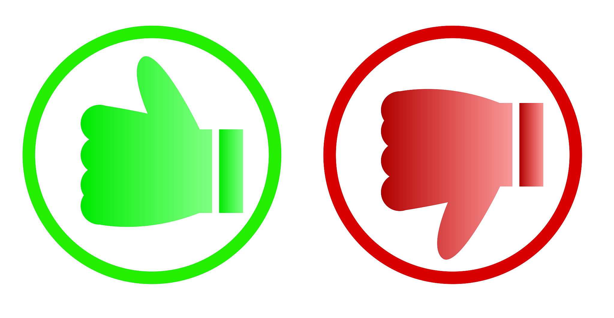 thumbs up and thumbs down buttons on a white background stock - 