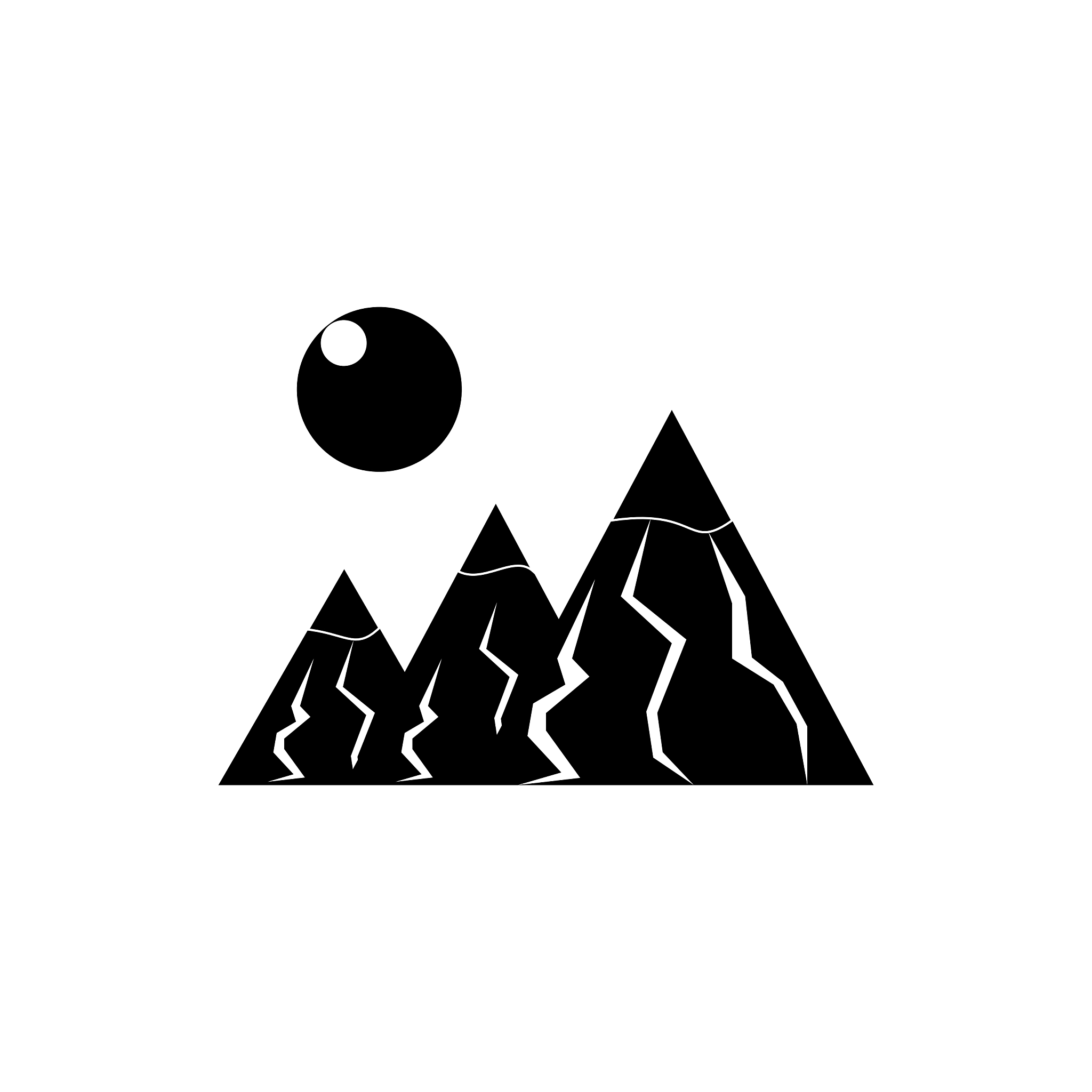 mountains with sun icon simple style