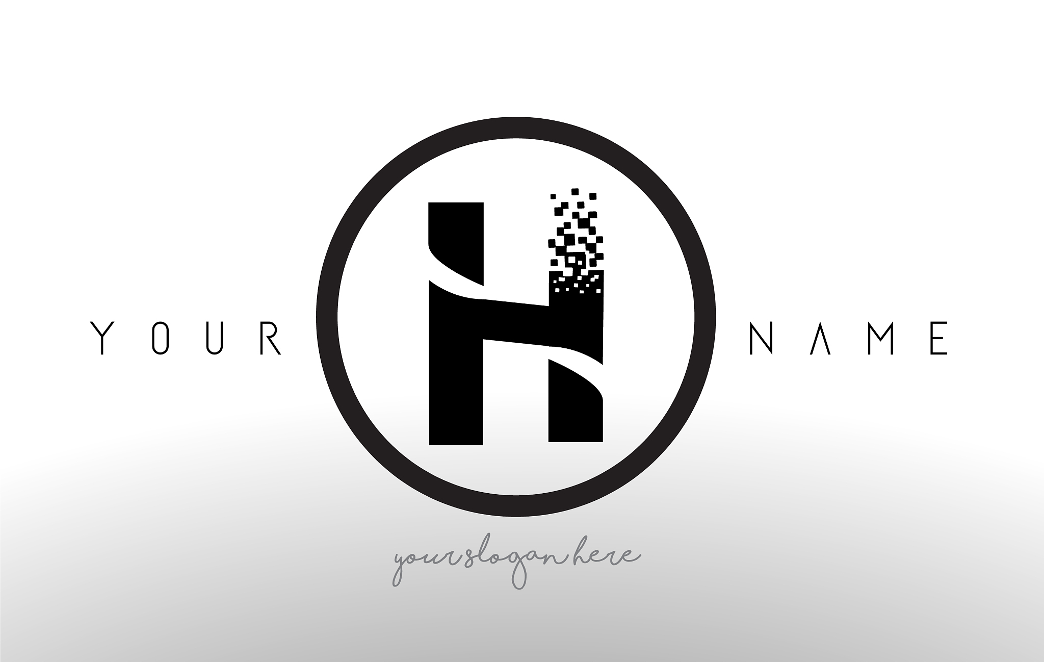 h logo letter with digital pixel tech design
