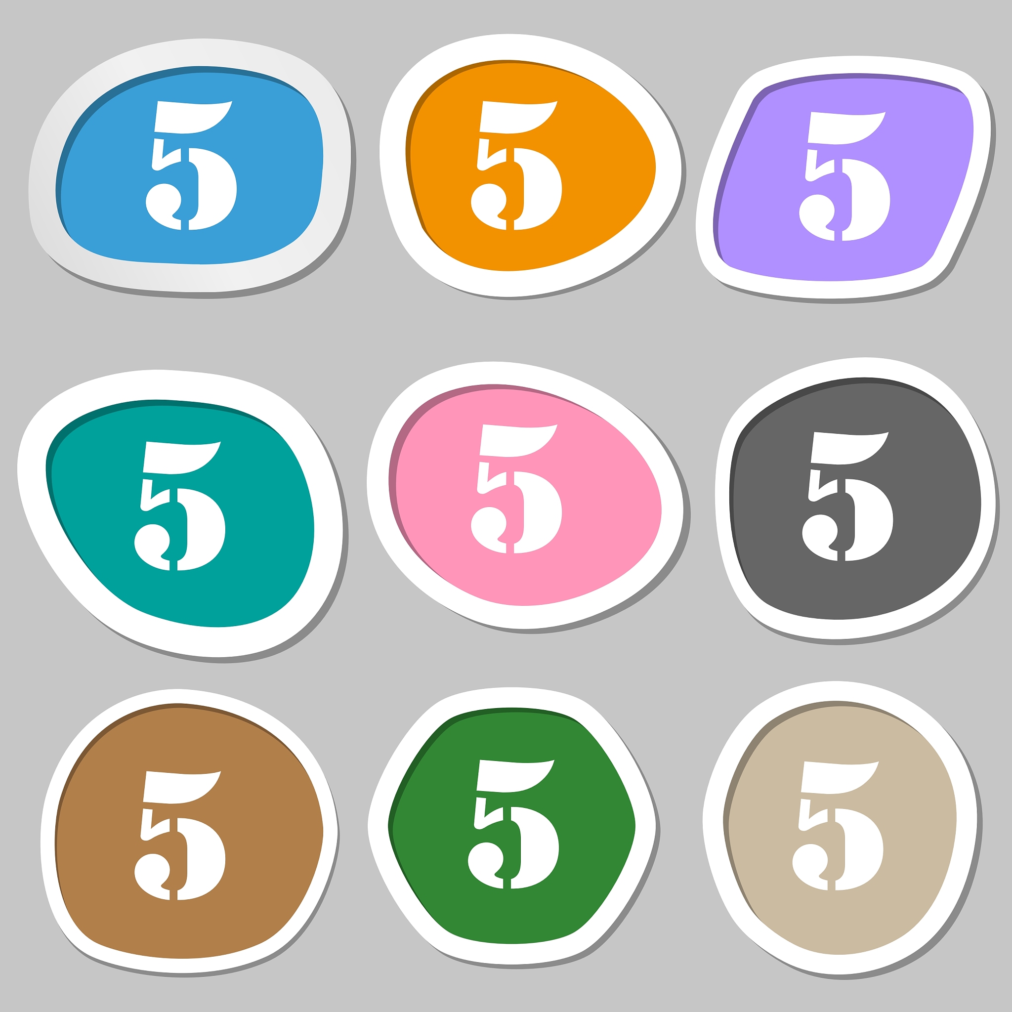 number five icon sign multicolored paper stickers