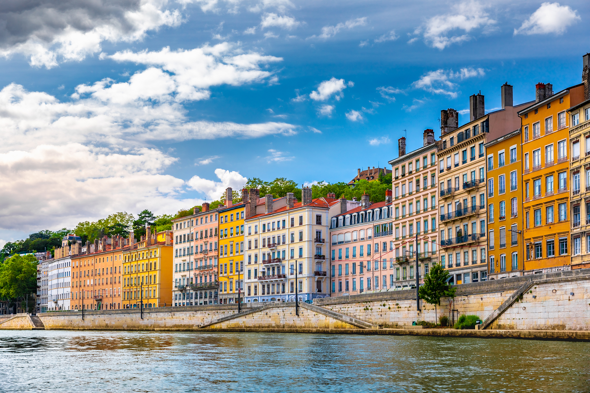 colorful croix rousse district architecture in lyon city in fran