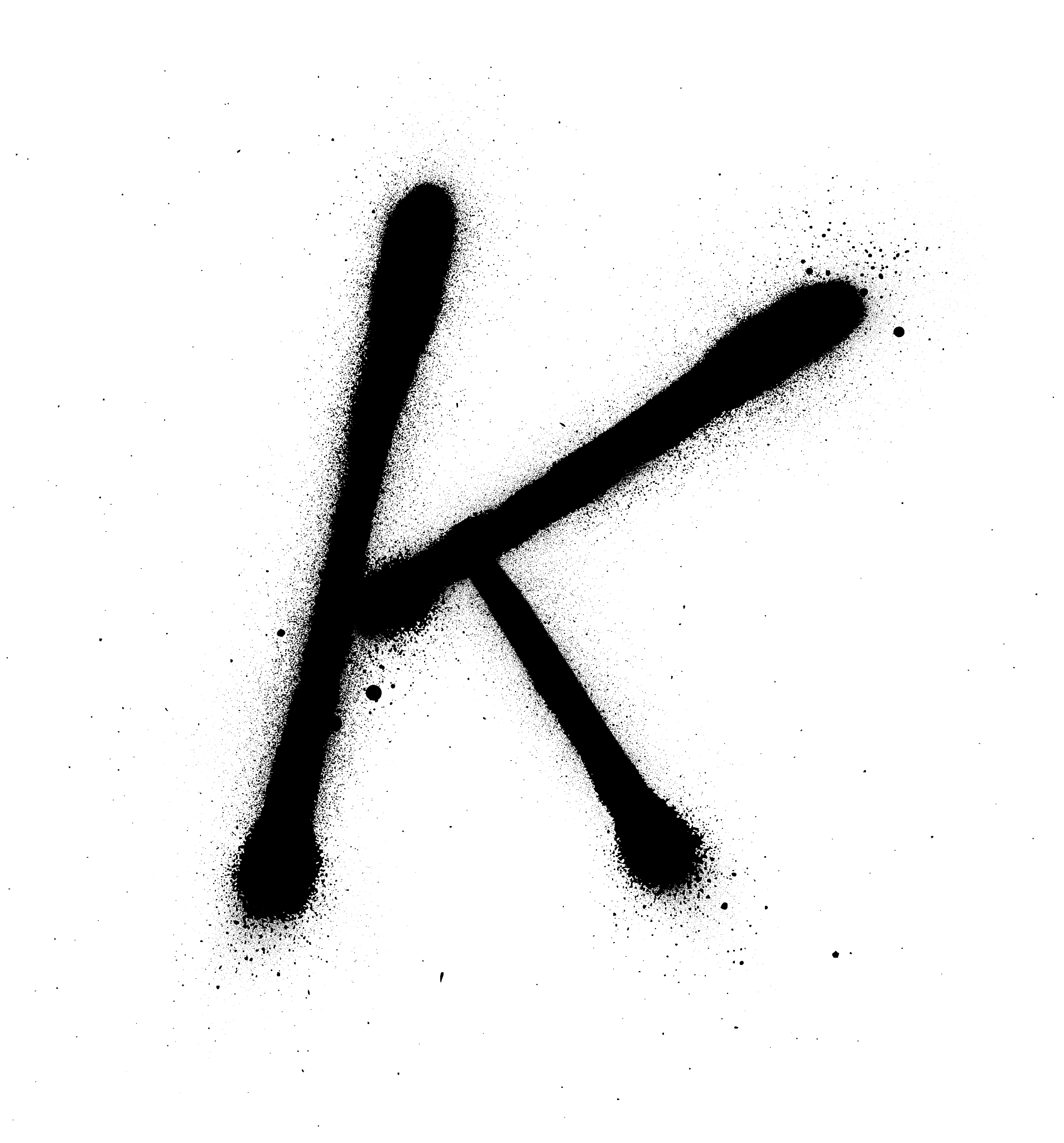 graffiti thin k font sprayed in black over white