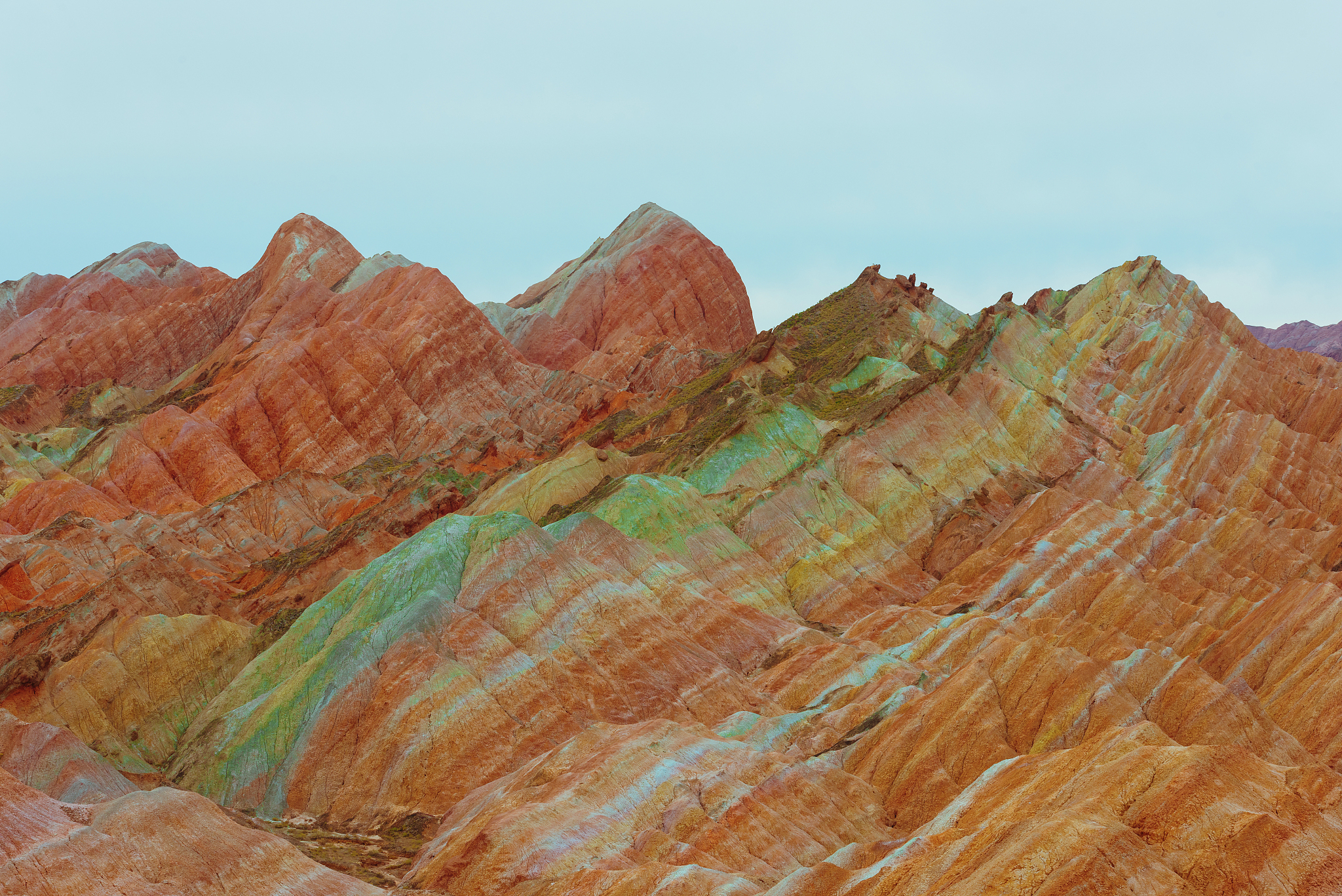 view of rainbow mountains in zhangye danxia landform geological 