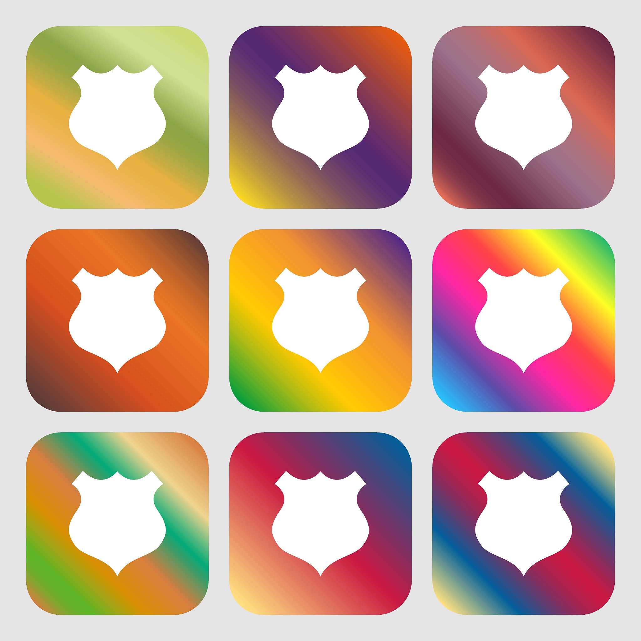 shield icon sign . nine buttons with bright gradients for beauti