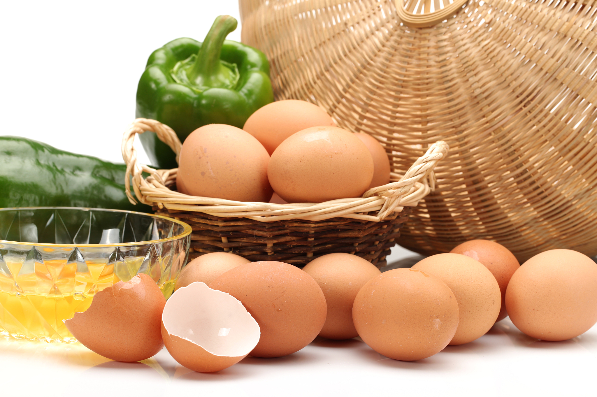egg , green pepper on white background
