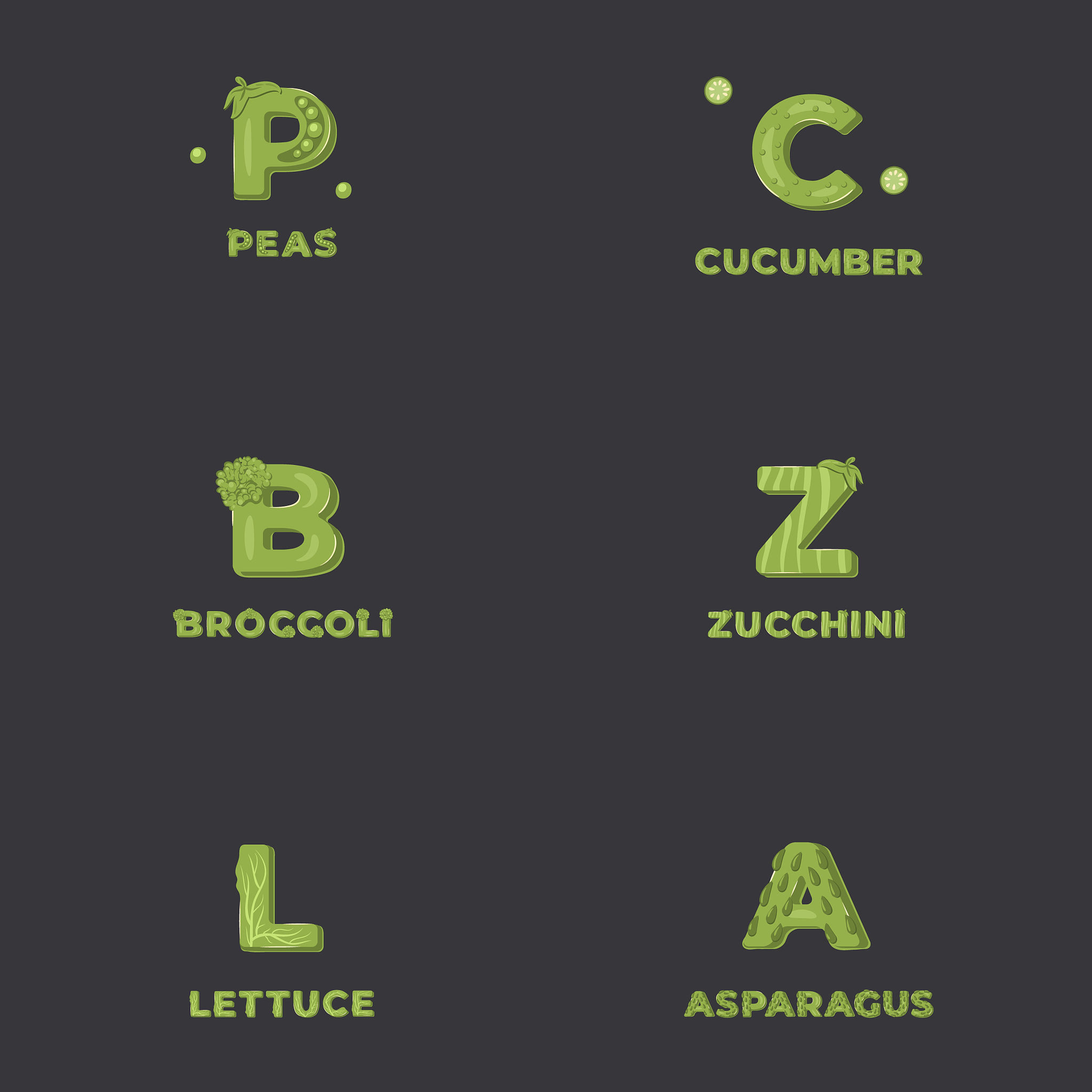 vegetable posters, lettering  design on a dark background. vecto